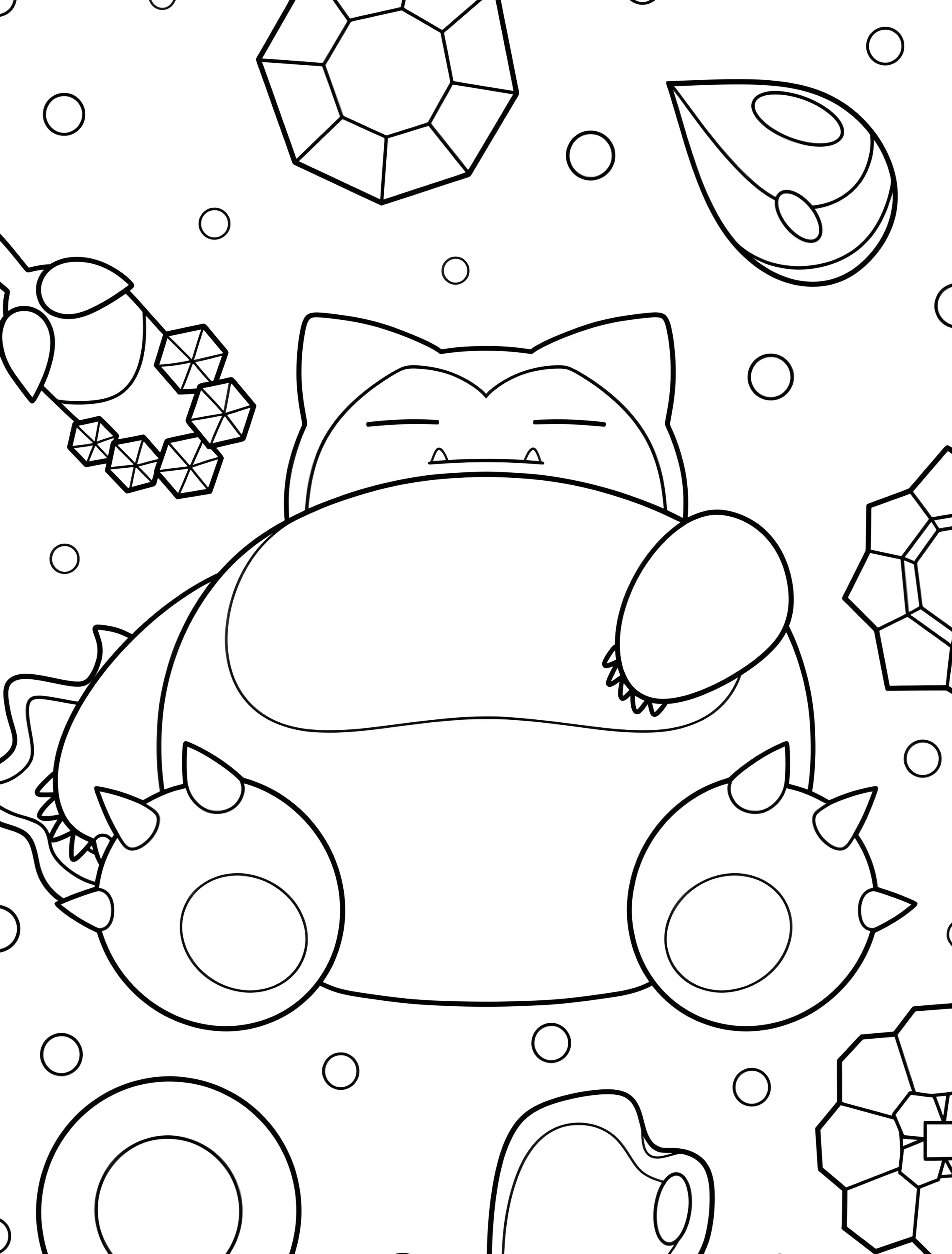 Спящий Снорлакс для раскрашивания №7712. Раскраски из игр. Снорлакс (Snorlax).