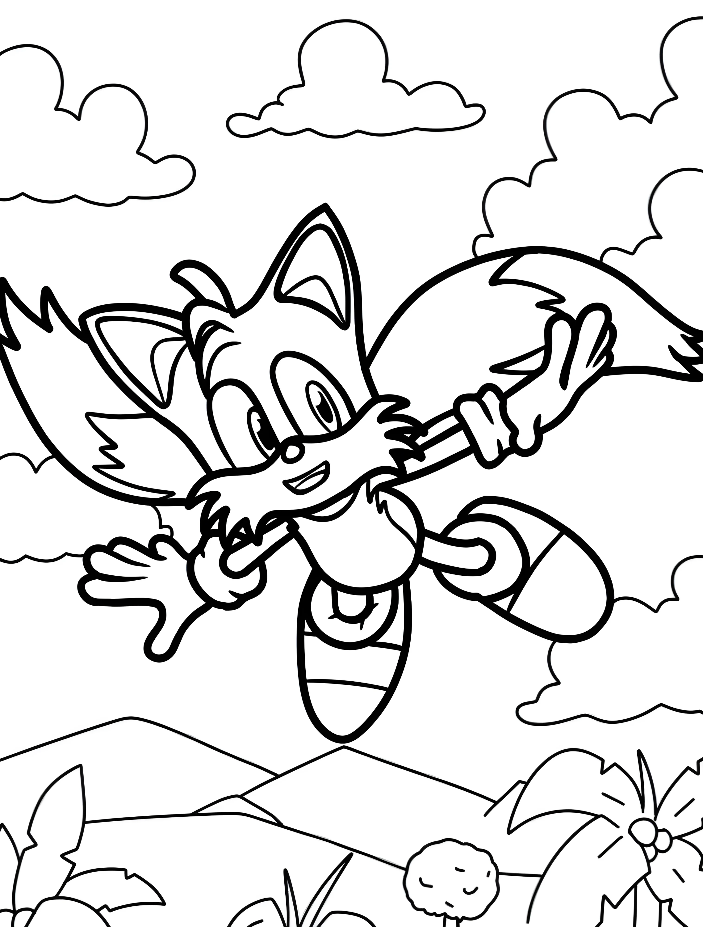 Веселый лисенок Тейлз летит для детей №8034. Раскраски из игр. Тейлз (Tails).