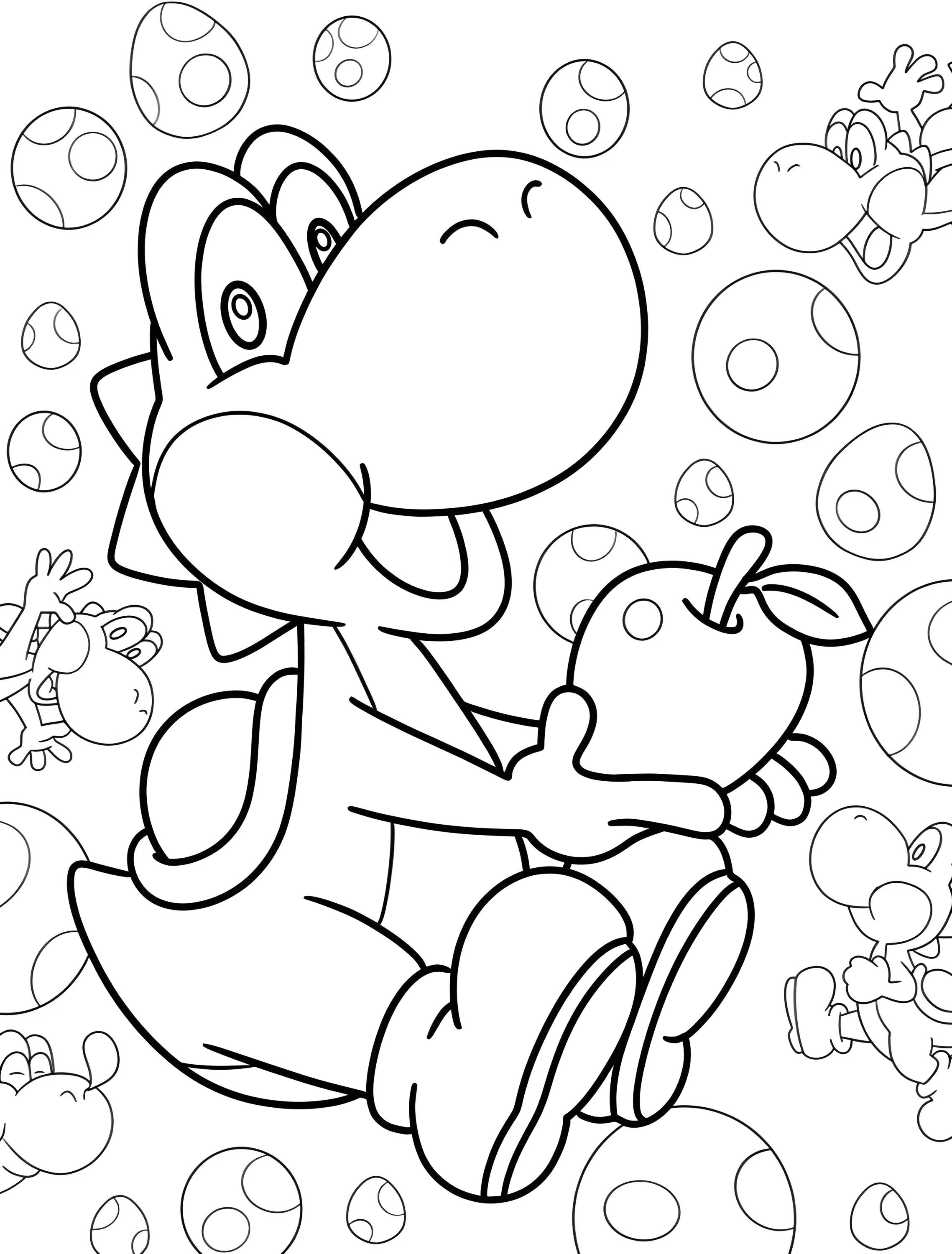 Веселый Йоши с яблоком для детей №8187. Раскраски из игр. Йоши (Yoshi).