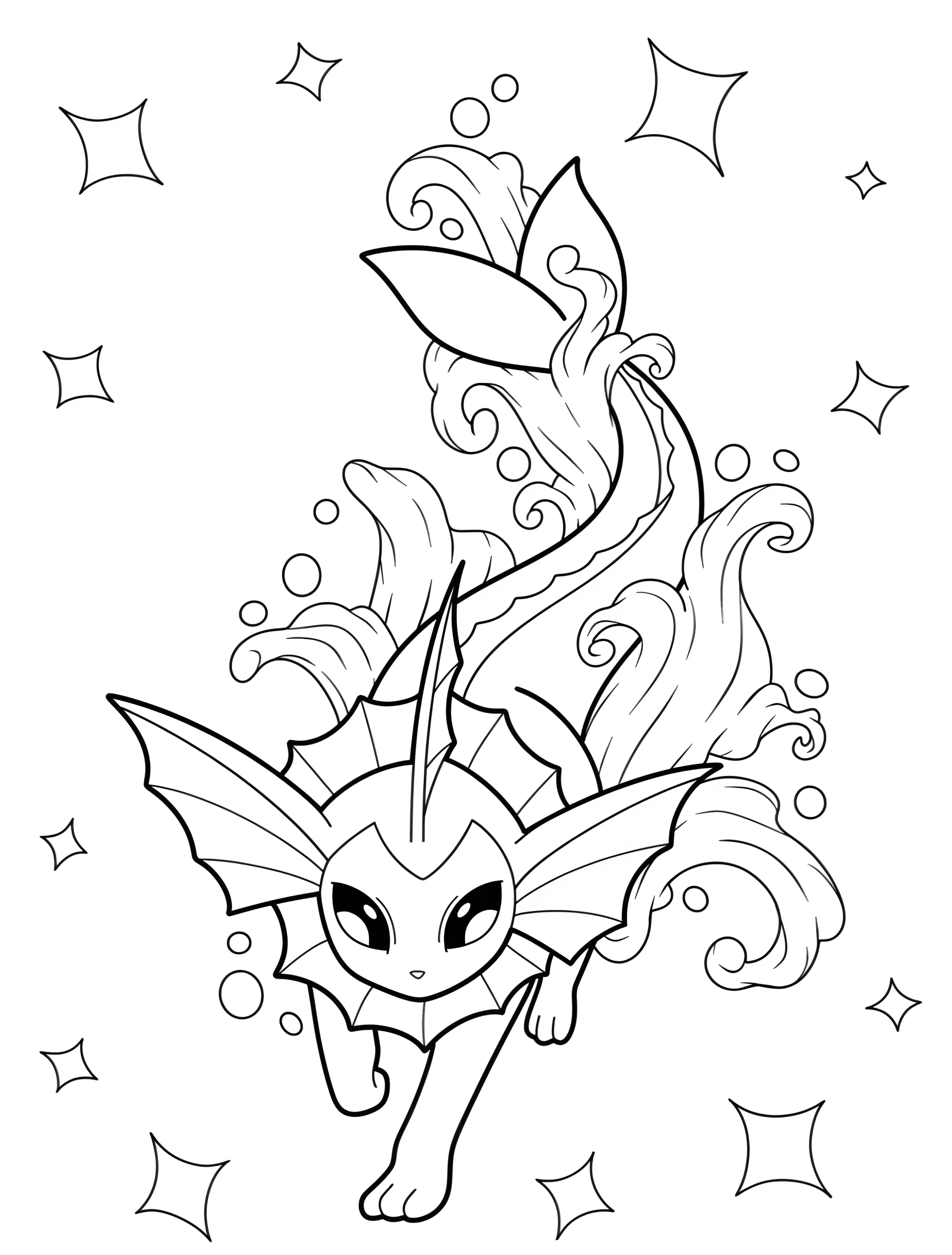 Милый Vaporeon для раскрашивания детьми №8138. Раскраски из игр. Вапореон (Vaporeon).