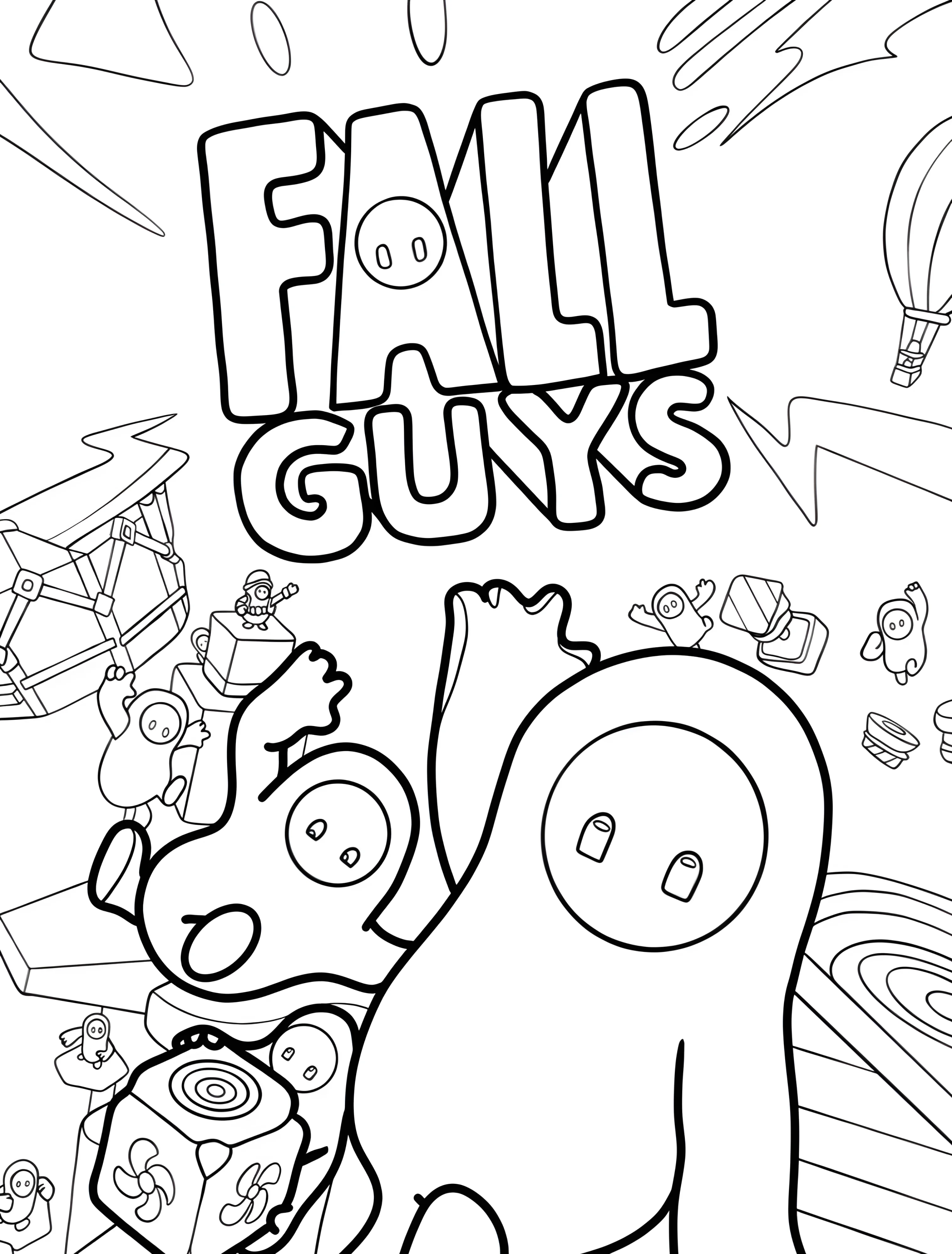 Весёлые Fall Guys прыгают через препятствия №6371. Раскраски из игр. Фолл Гайз (Fall Guys).