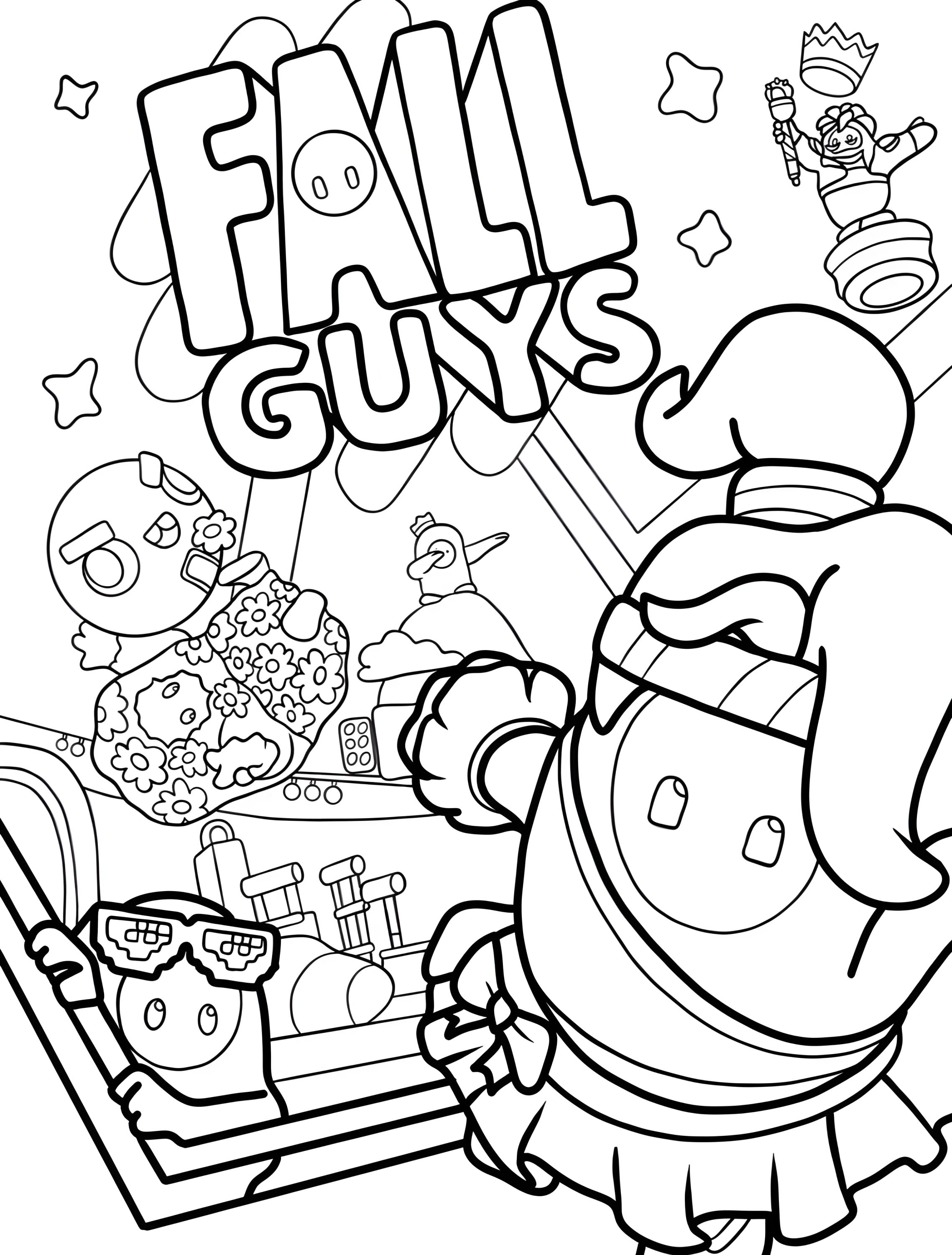 Веселые Fall Guys для творчества №6373. Раскраски из игр. Фолл Гайз (Fall Guys).