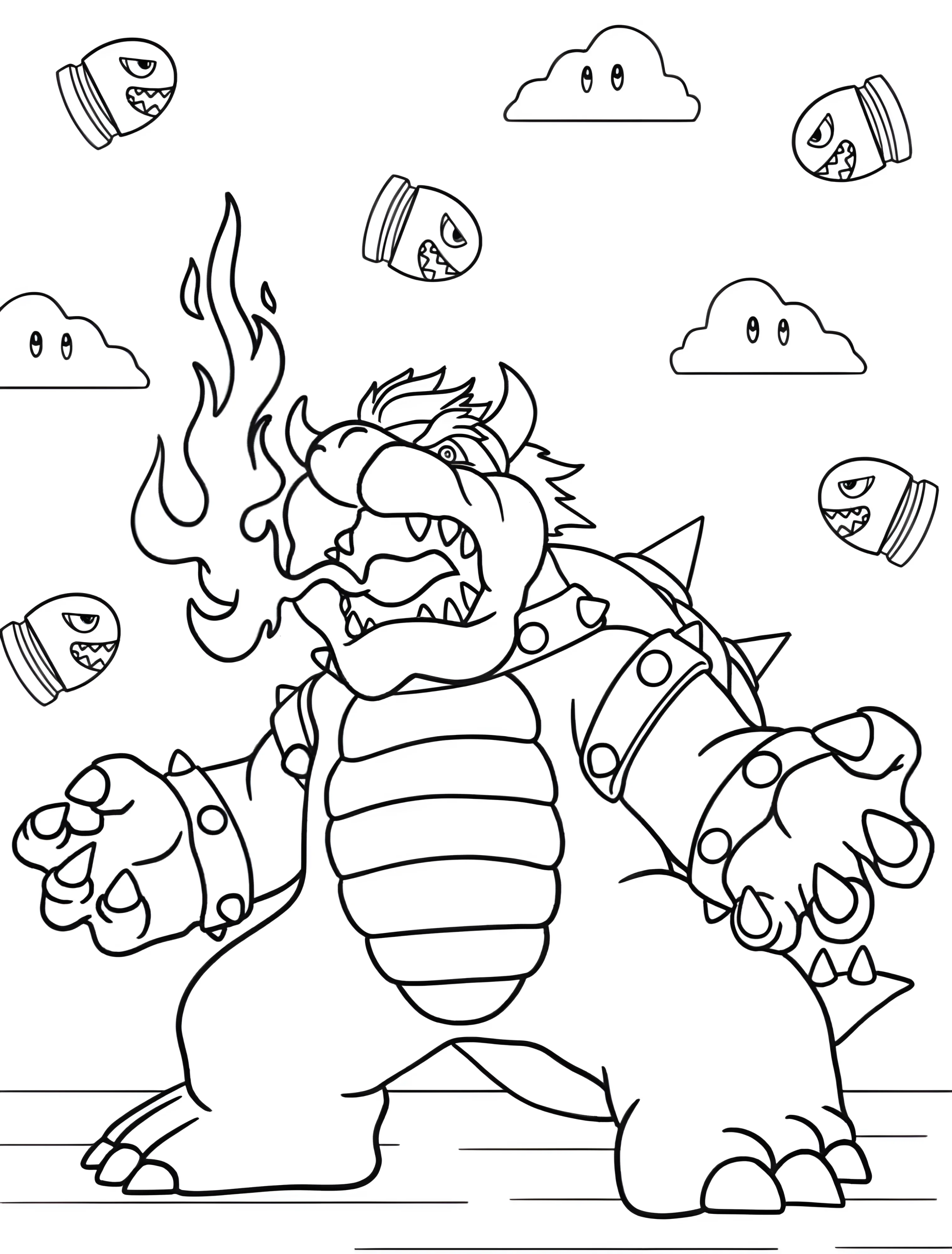 Весёлый Боузер из огня для детей №6123. Раскраски из игр. Боузер (Bowser).