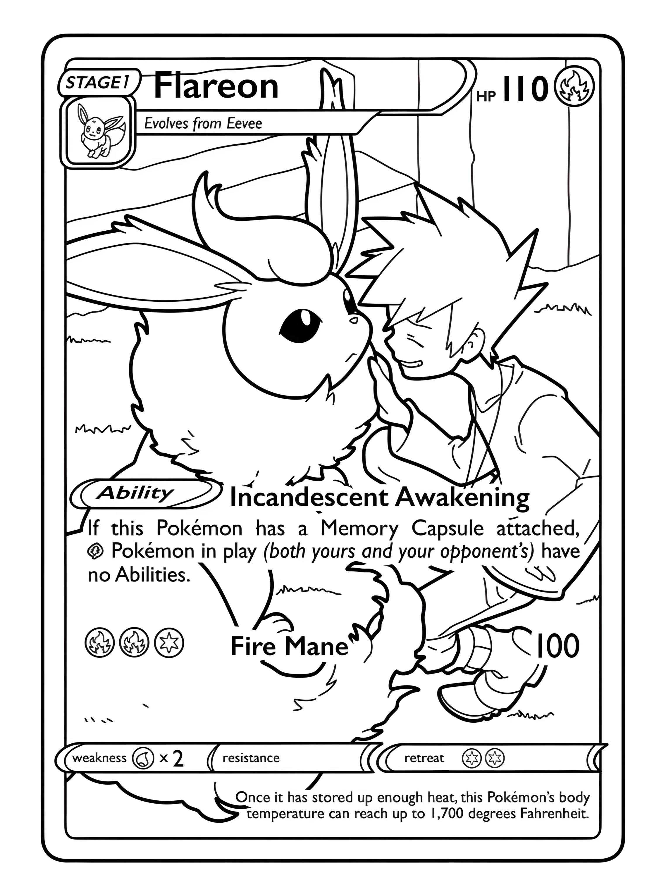 Покемон Flareon для самых маленьких №7307. Раскраски из игр. Карты Покемон (Pokemon Card).