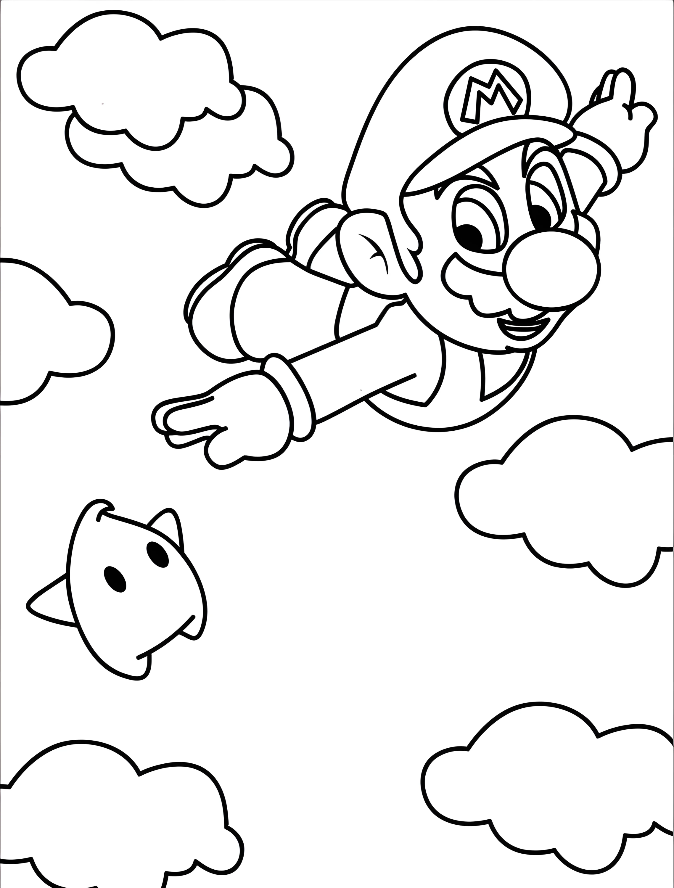 Марио летит с суперзвездой для детей №6924. Раскраски из игр. Марио (Mario).