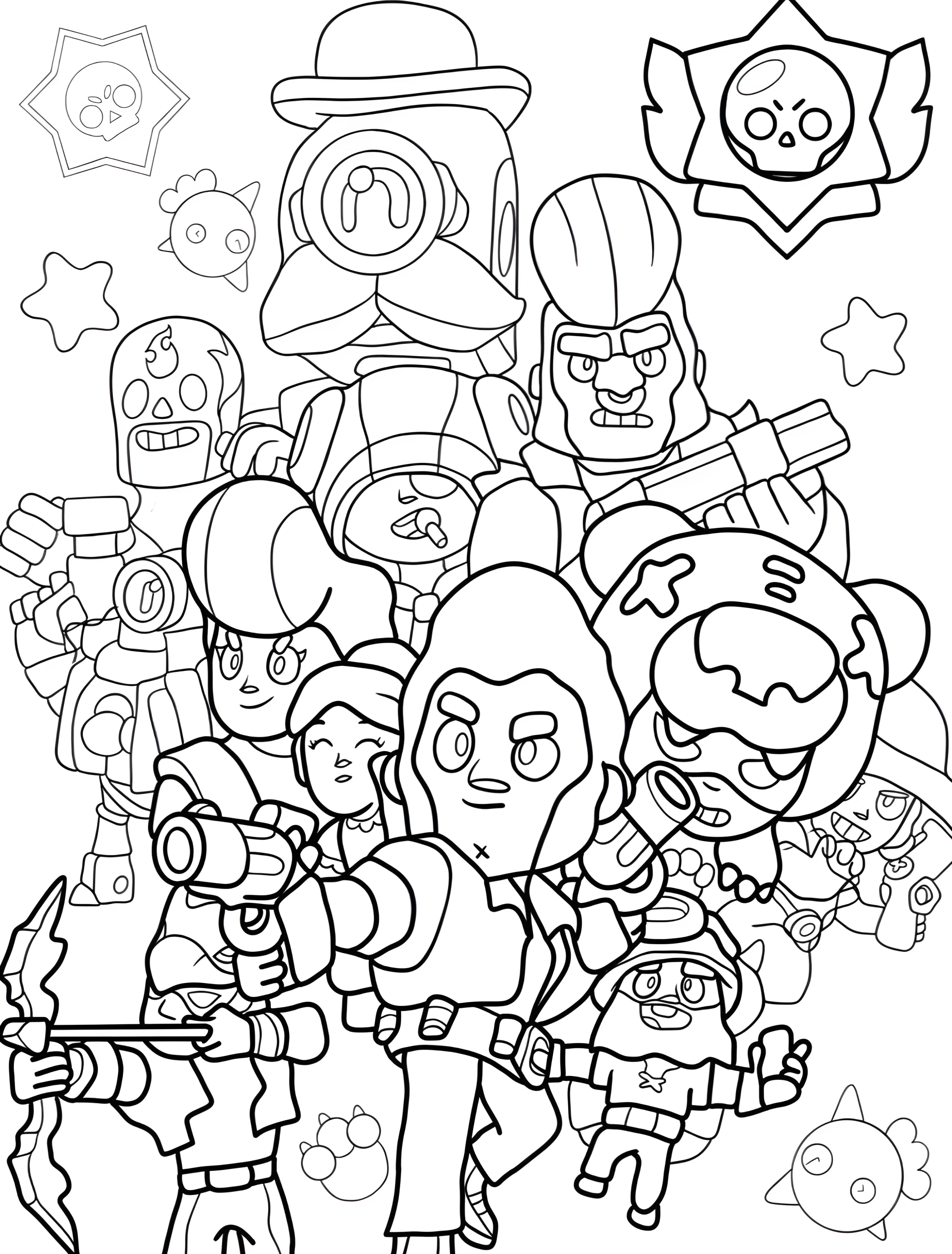 Веселые герои Brawl Stars для детей №6145. Раскраски из игр. Бравл Старс (Brawl Stars).