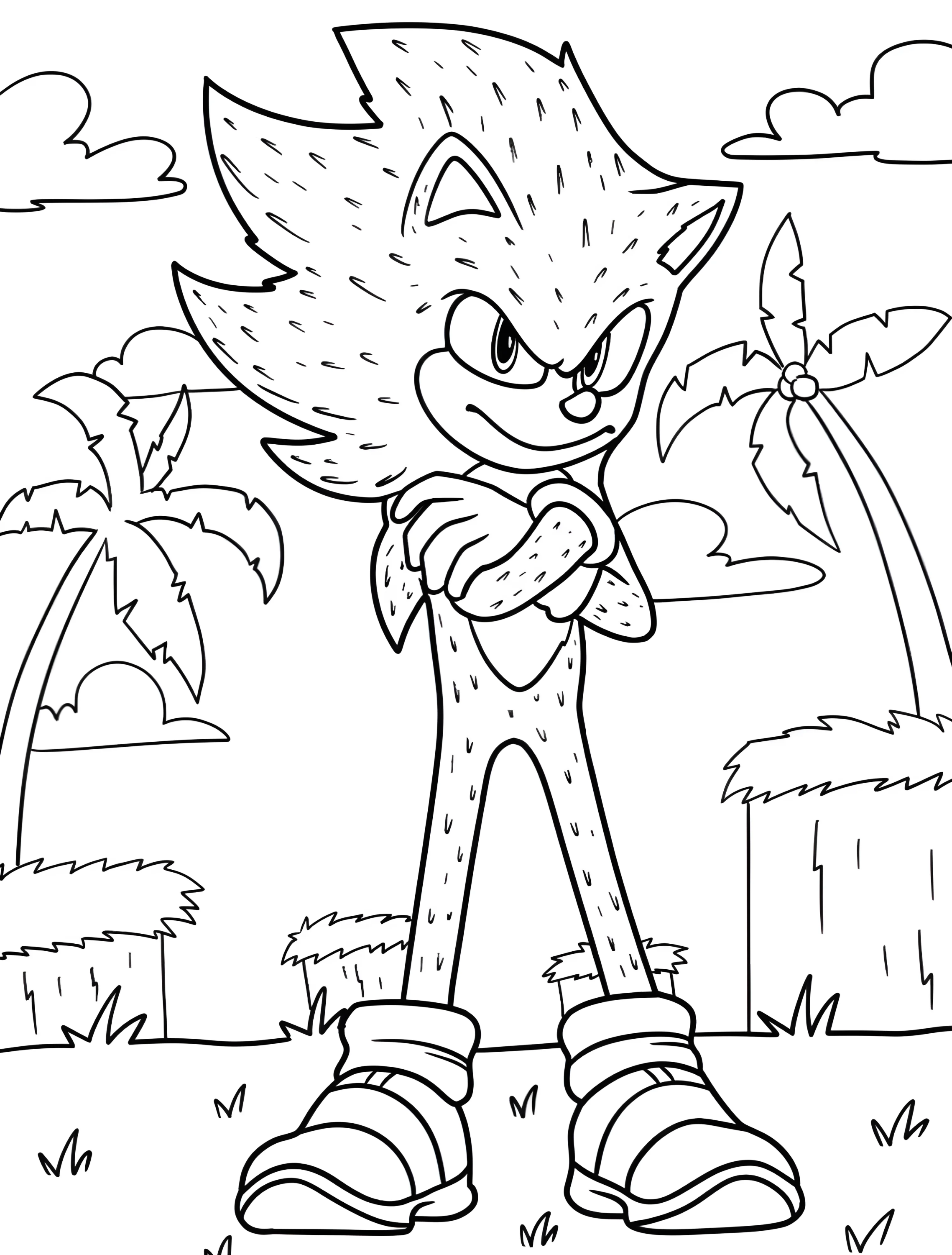 Соник скрестил руки для детей №7992. Раскраски из игр. Супер Соник (Super Sonic).