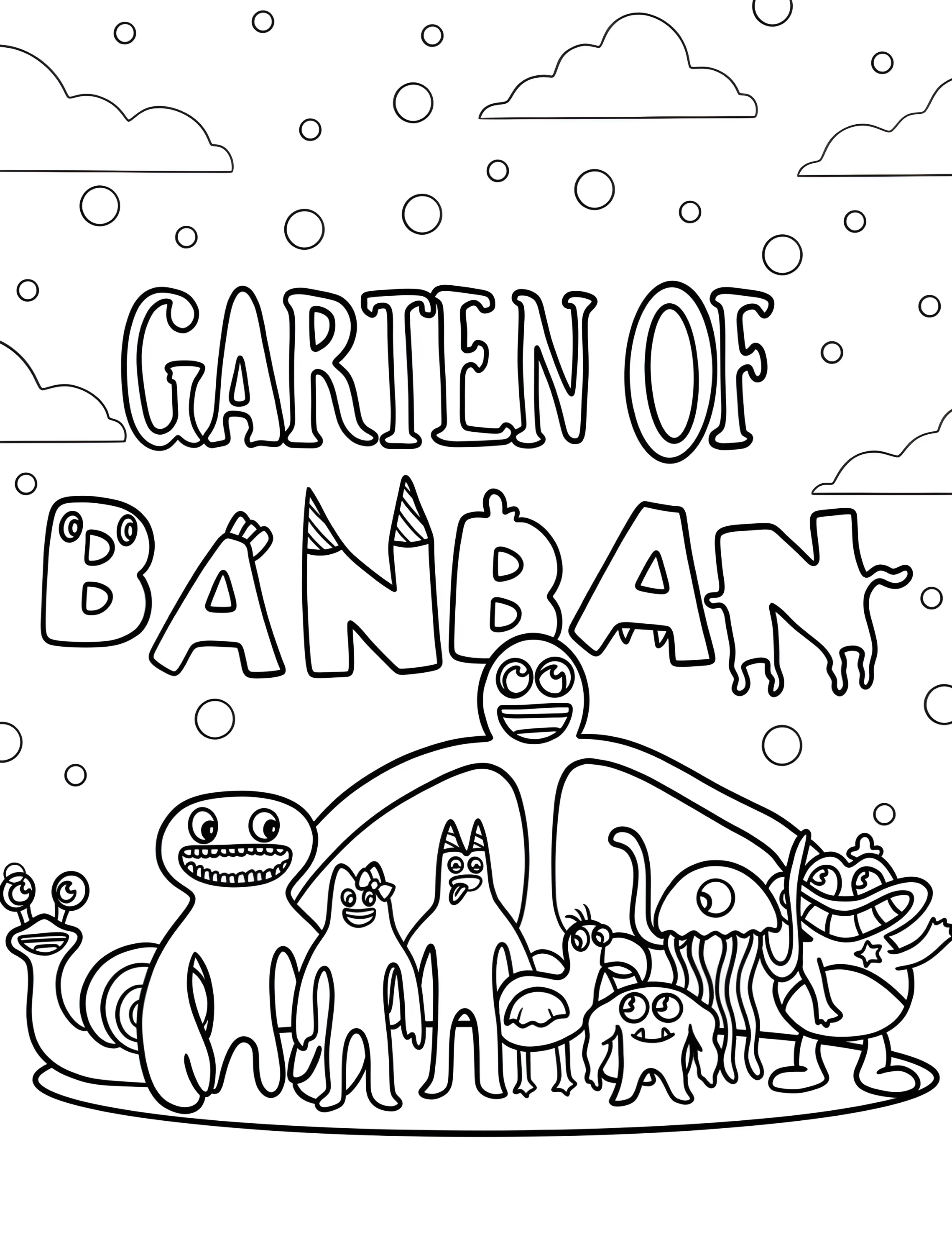 Веселые персонажи из Garten of Banban для детей №6525. Раскраски из игр. Гартен оф Банбан (Garten of Banban).