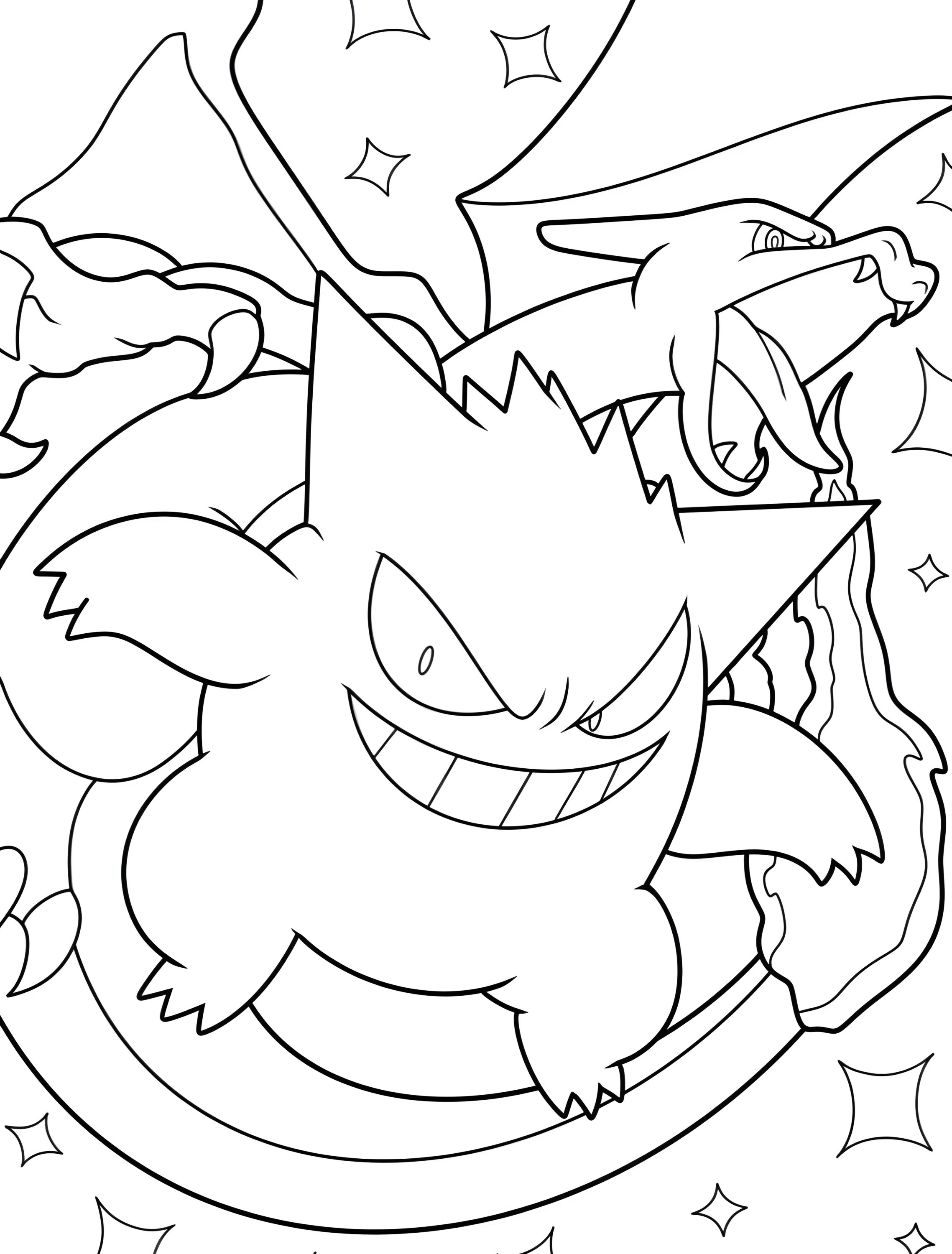 Генгар и Чарizard для детей №6548. Раскраски из игр. Генгар (Gengar).