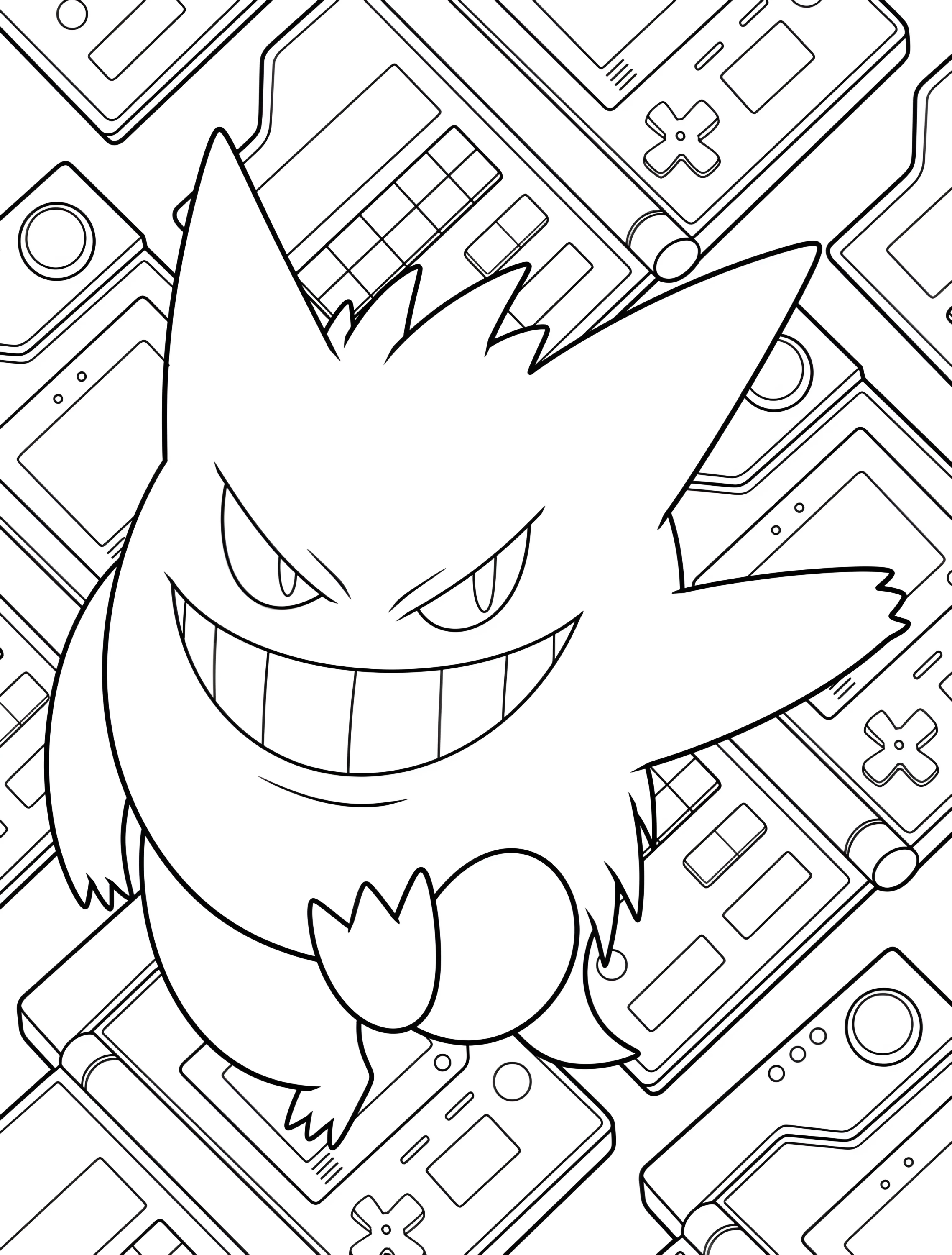 Забавный Генгар с геймбоем №6550. Раскраски из игр. Генгар (Gengar).