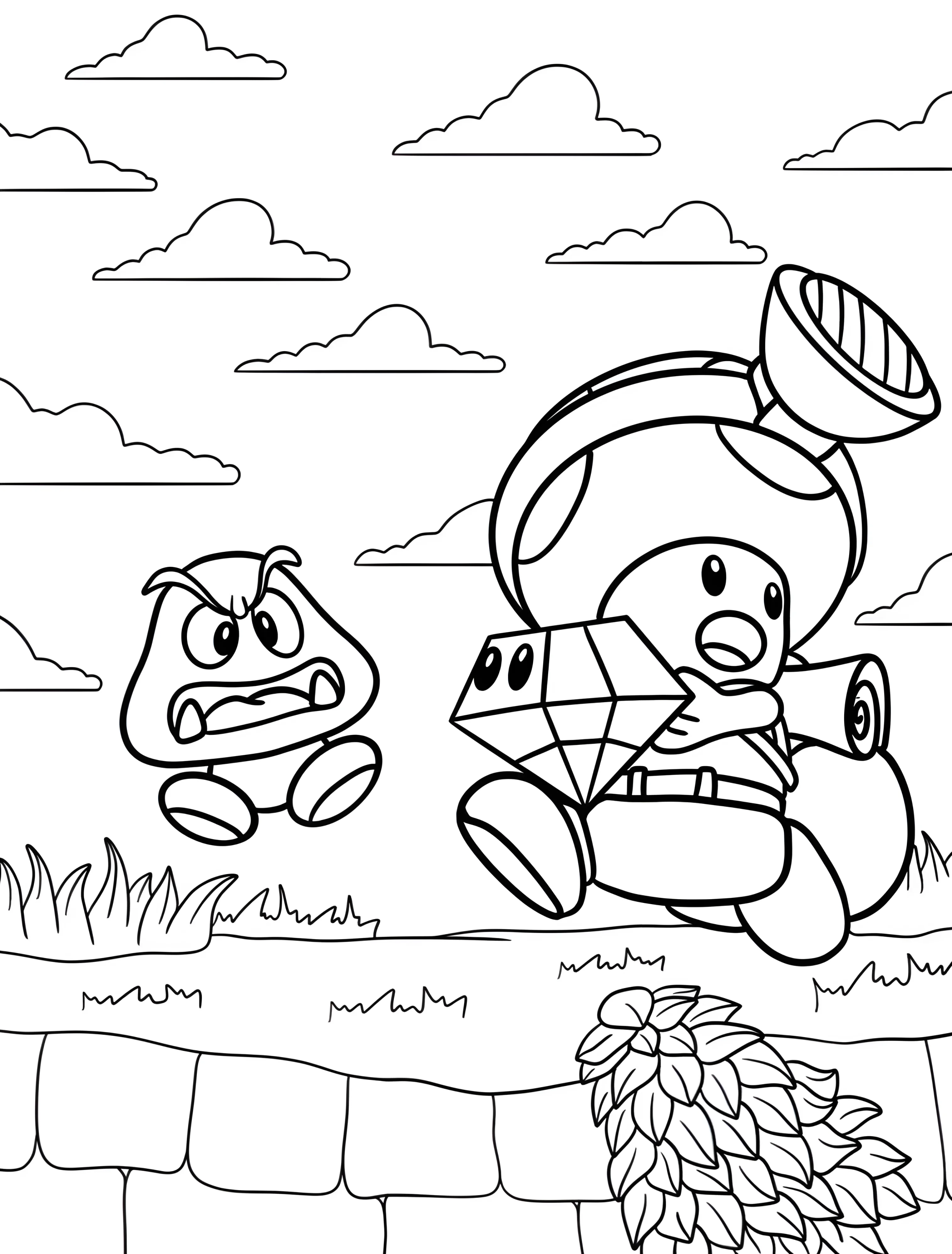 Веселый Тоад с алмазом для детей №6568. Раскраски из игр. Гумба (Goomba).