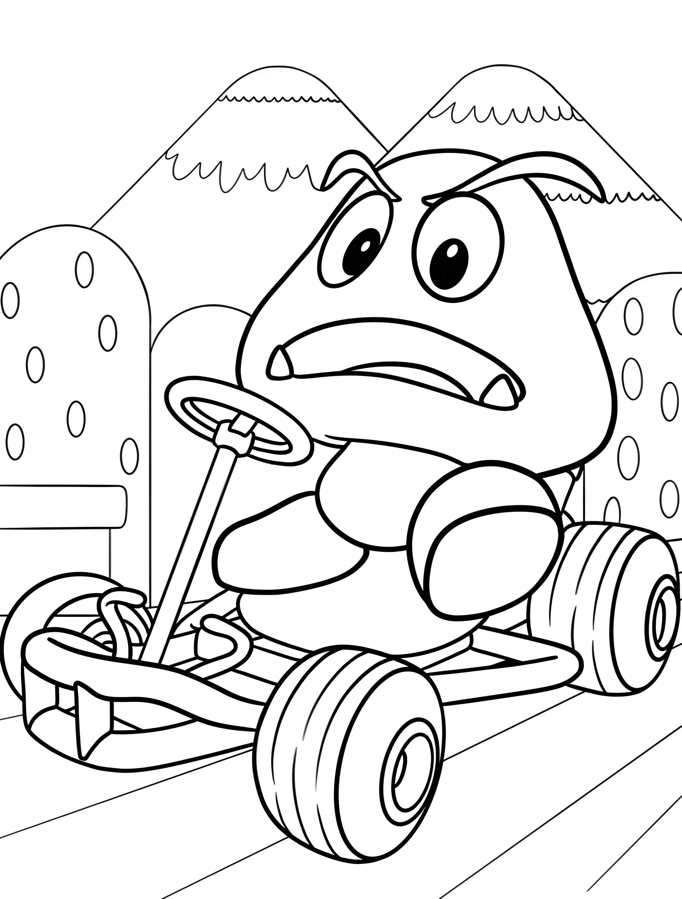 Гуумба за рулем картинга для детей №6569. Раскраски из игр. Гумба (Goomba).
