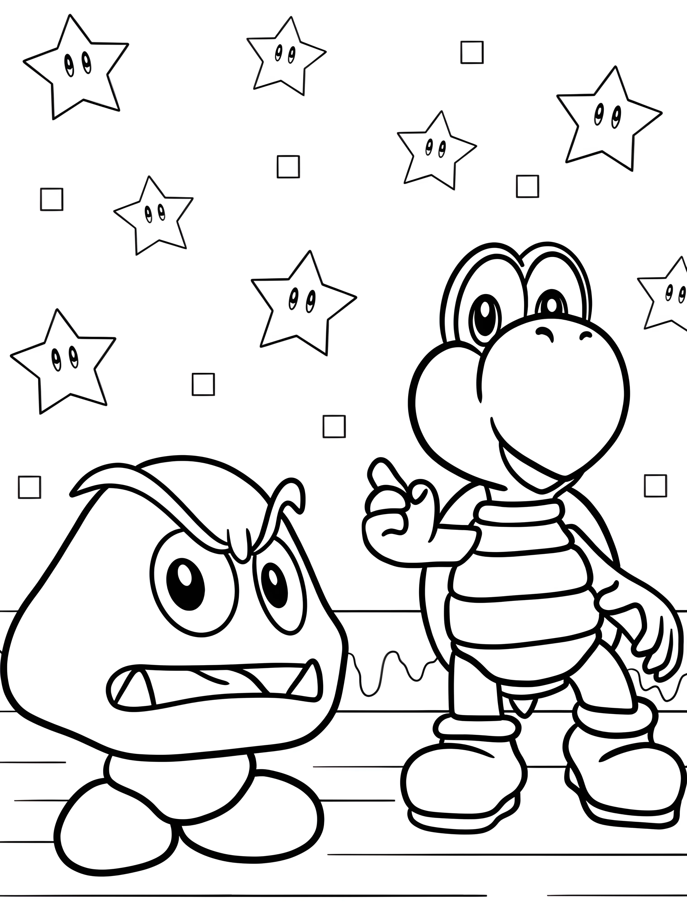 Гумба и Йоши для детей №6572. Раскраски из игр. Гумба (Goomba).
