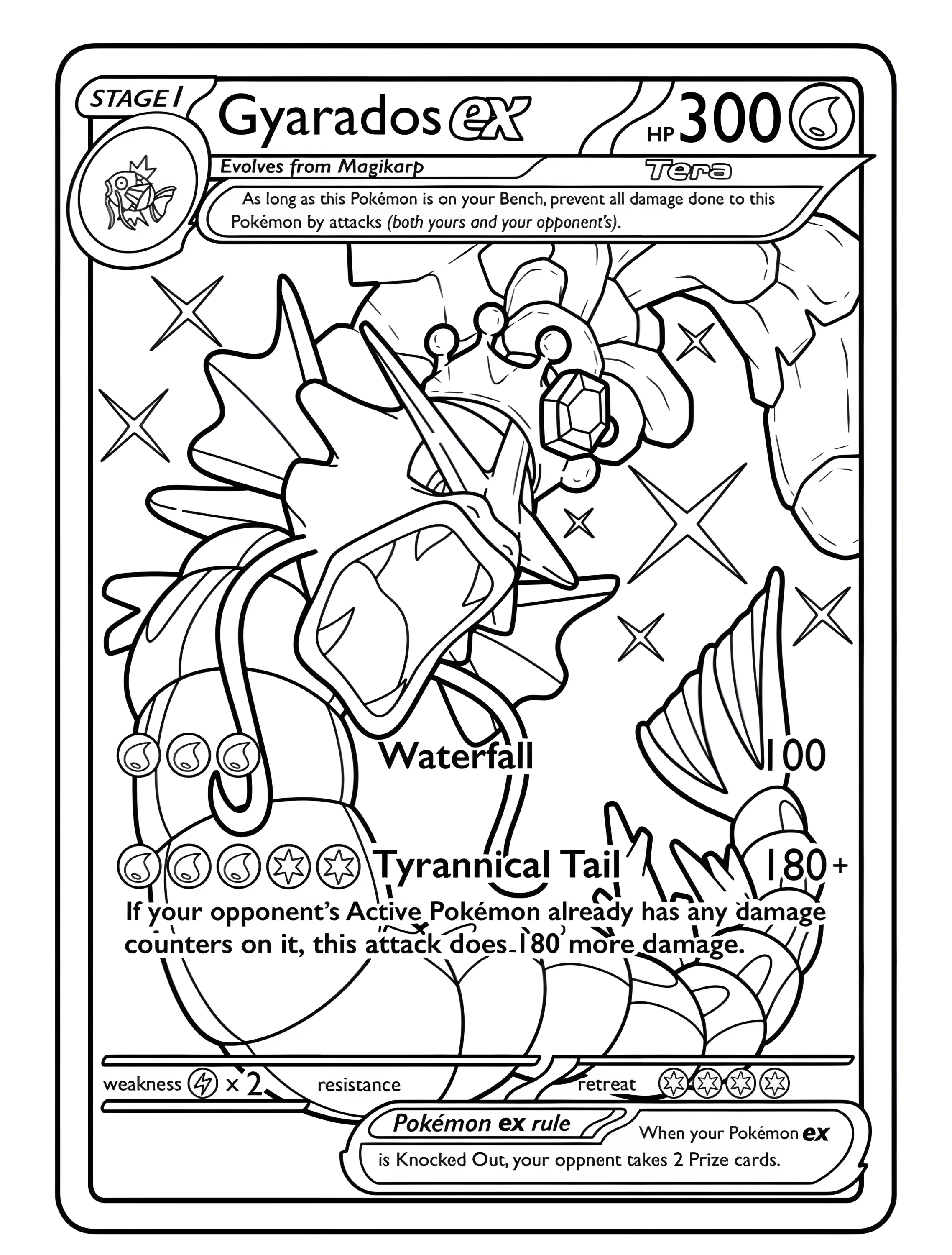 Гигантский Gyarados и водопад для детей №6593. Раскраски из игр. Гьярадос (Gyarados).