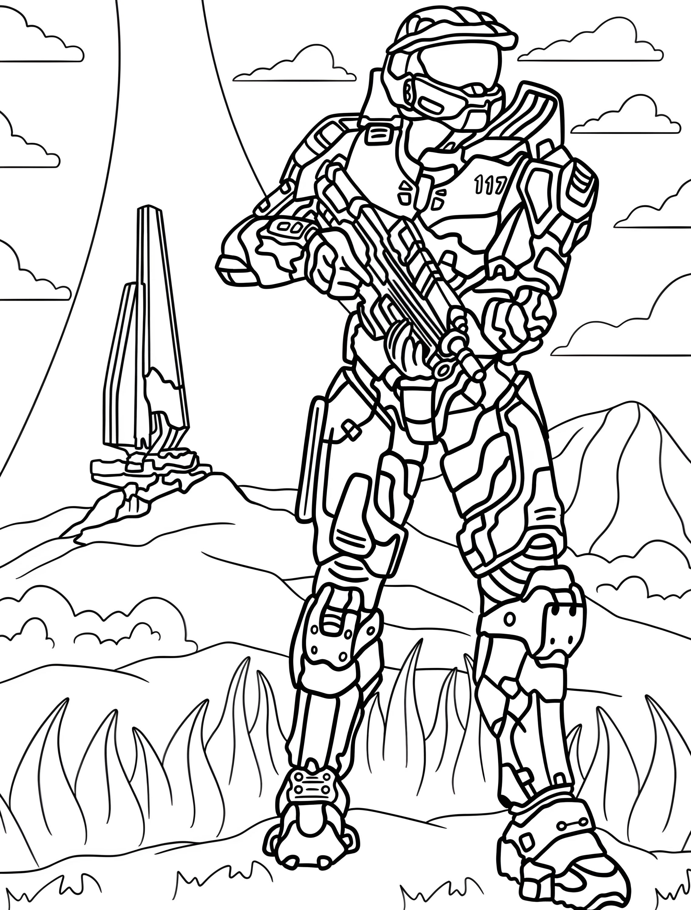 Мастер Чиф в бою для детей №6623. Раскраски из игр. Хейло (Halo).