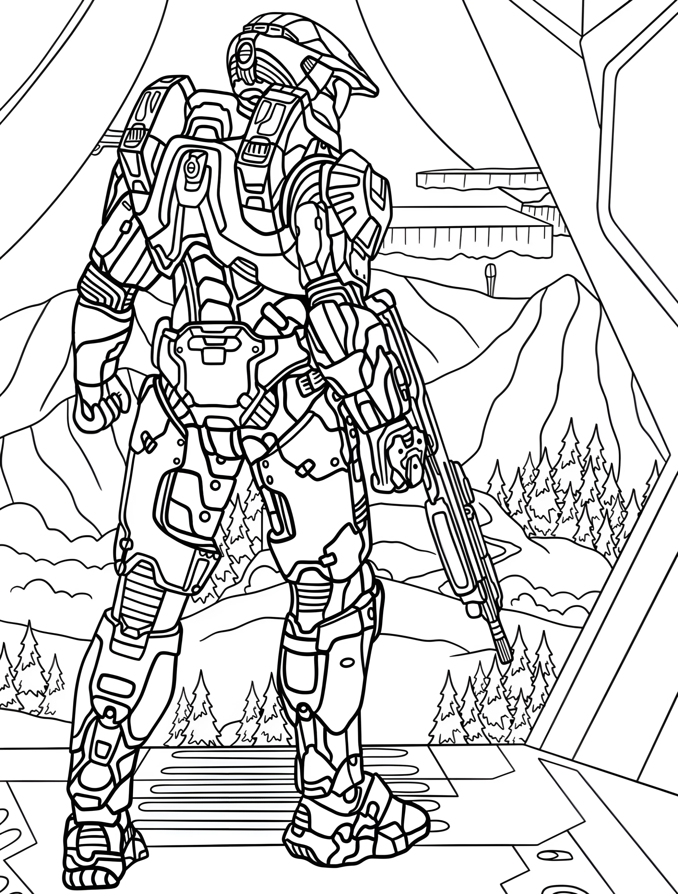 Главный герой Halo Master Chief на корабле №6629. Раскраски из игр. Хейло (Halo).
