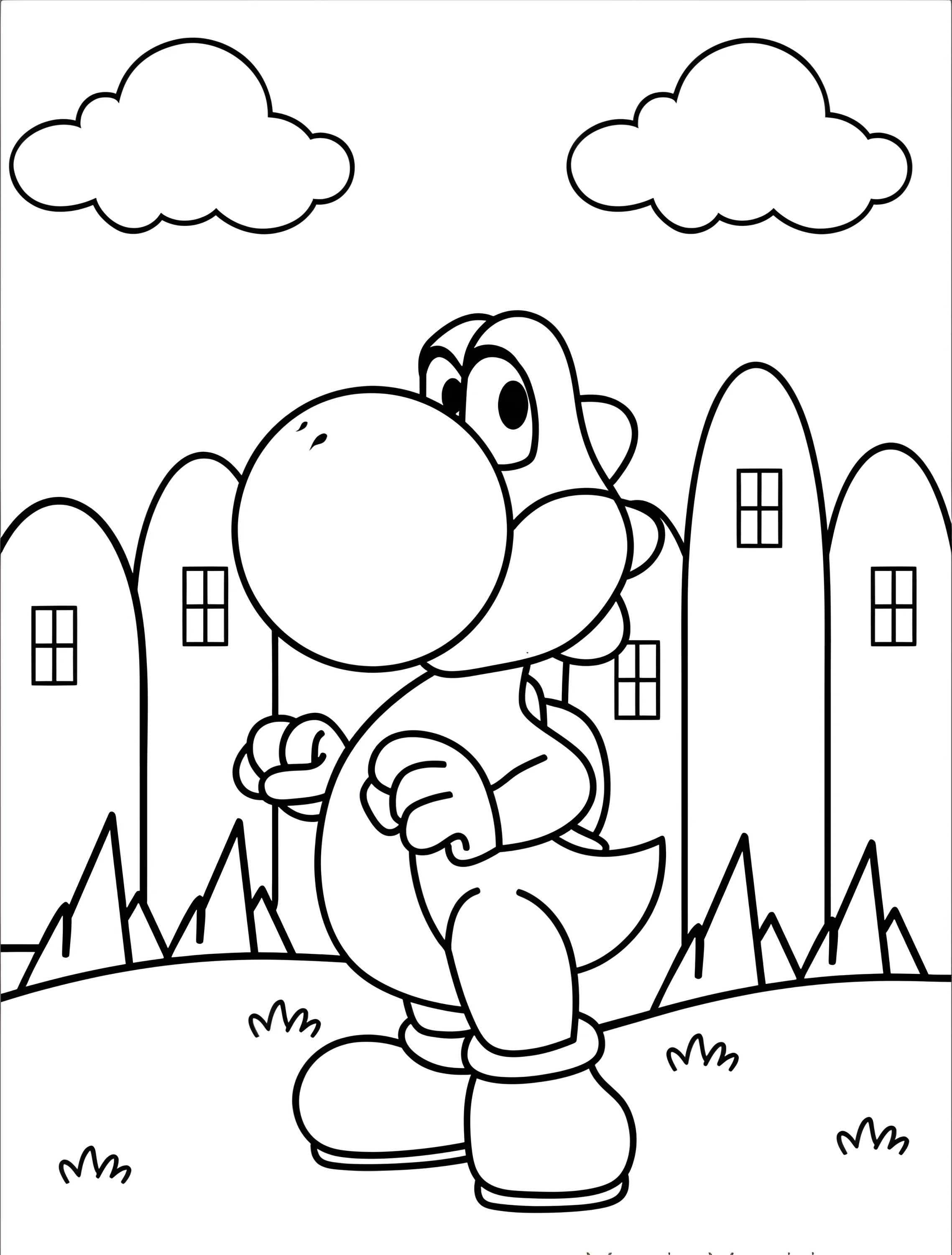 Веселый Йоши в стране Марио для детей №8190. Раскраски из игр. Йоши (Yoshi).