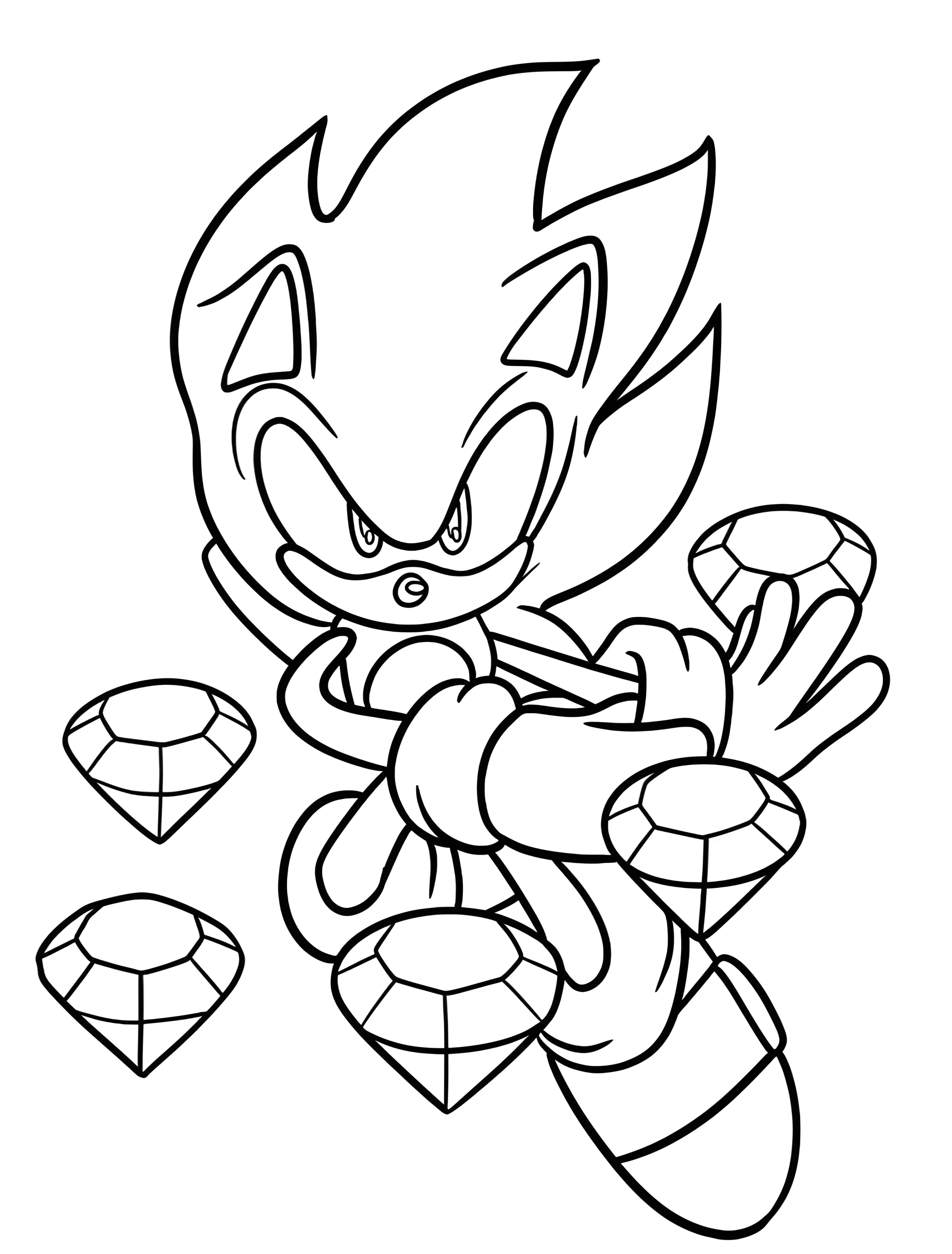 Соник и изумруды Хаоса для детей №6653. Раскраски из игр. Гипер Соник (Hyper Sonic).