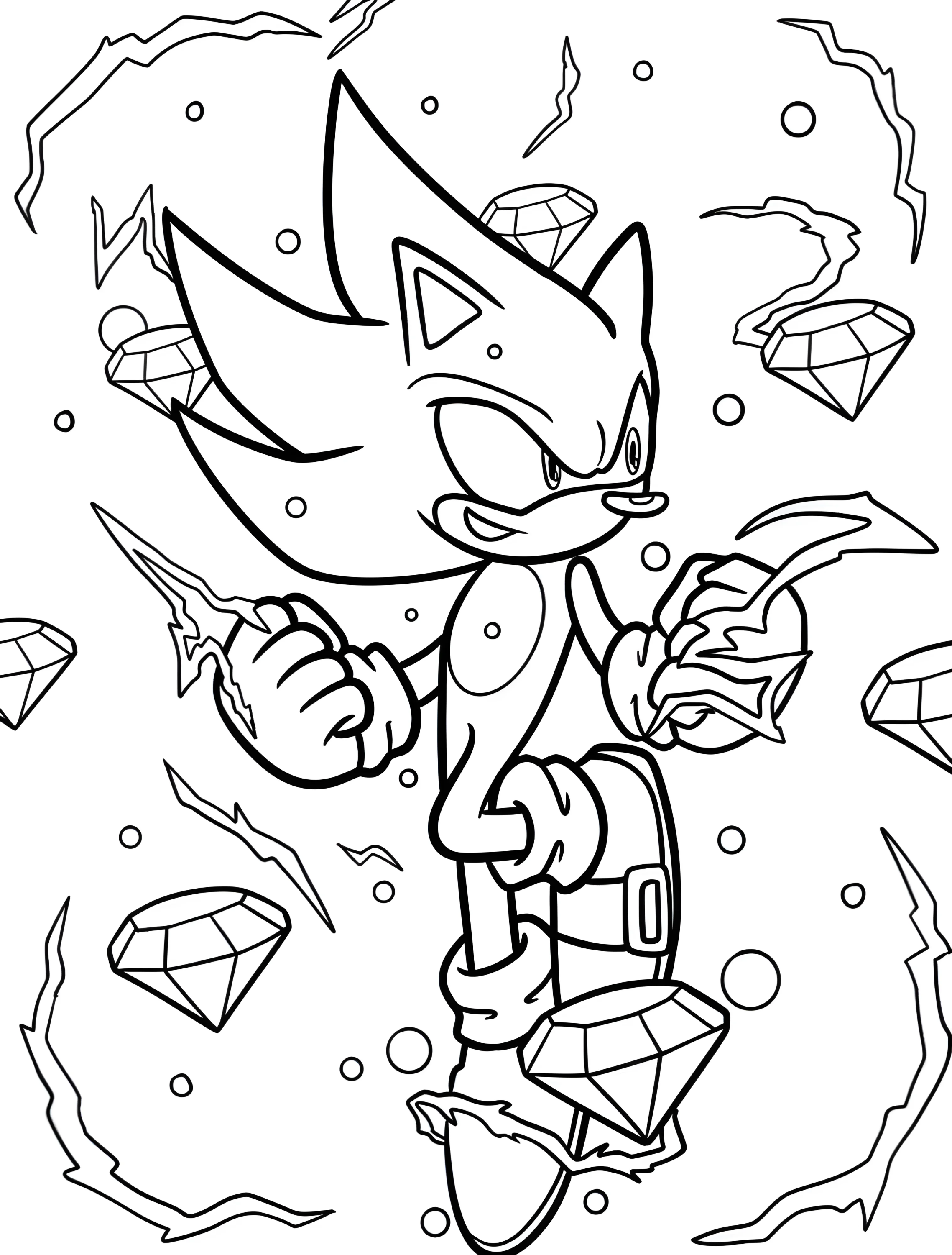 Соник с изумрудами для детей №6659. Раскраски из игр. Гипер Соник (Hyper Sonic).