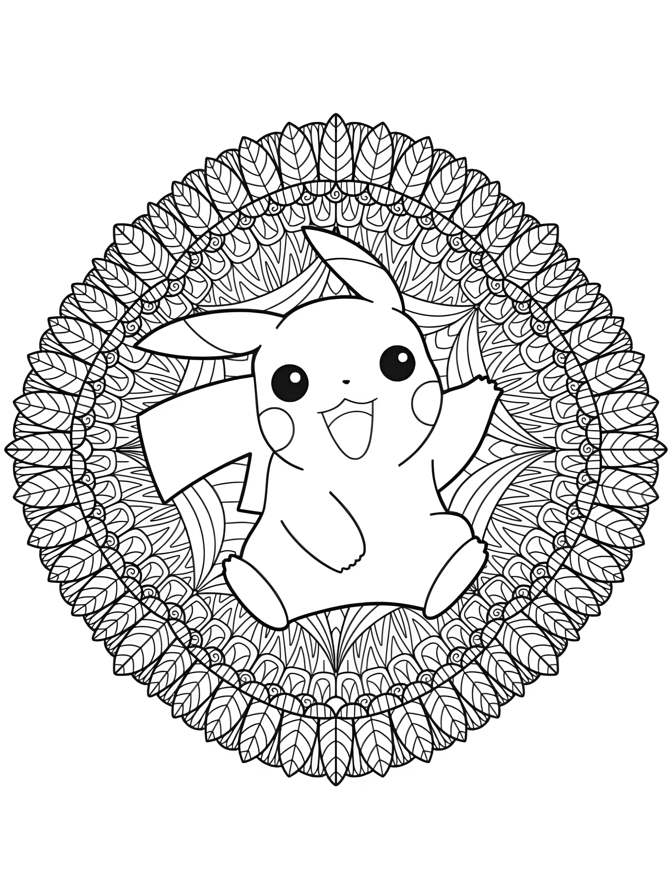 Милый Пикачу в мандале для детей №7383. Раскраски из игр. Покемон (Pokemon).