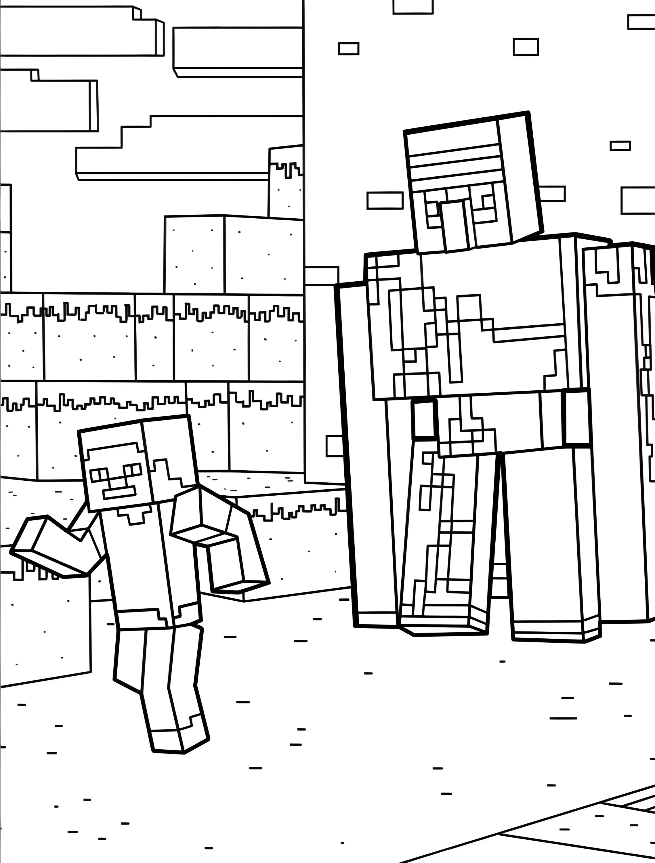 Стив и Железный Голем из Майнкрафт №7060. Раскраски из игр. Майнкрафт (Minecraft).