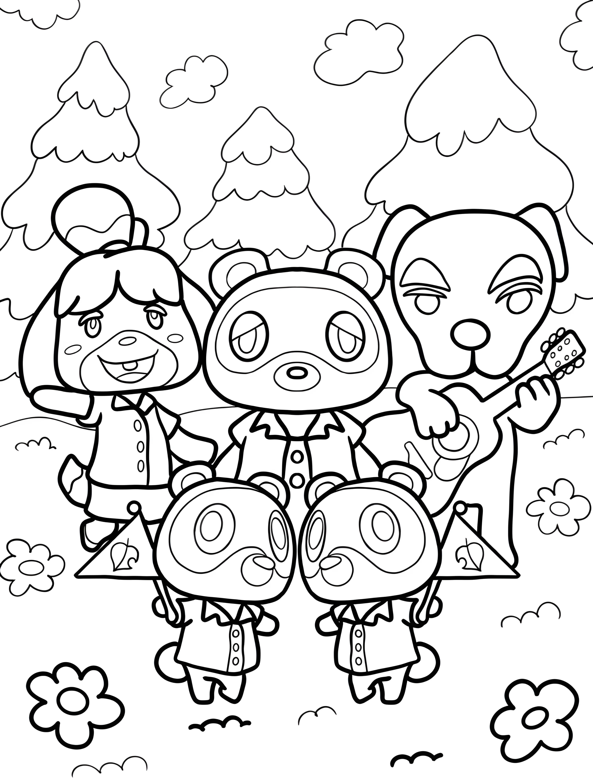 Веселые персонажи из Animal Crossing для детей №6040. Раскраски из игр. Энимал Кроссинг (Animal Crossing).