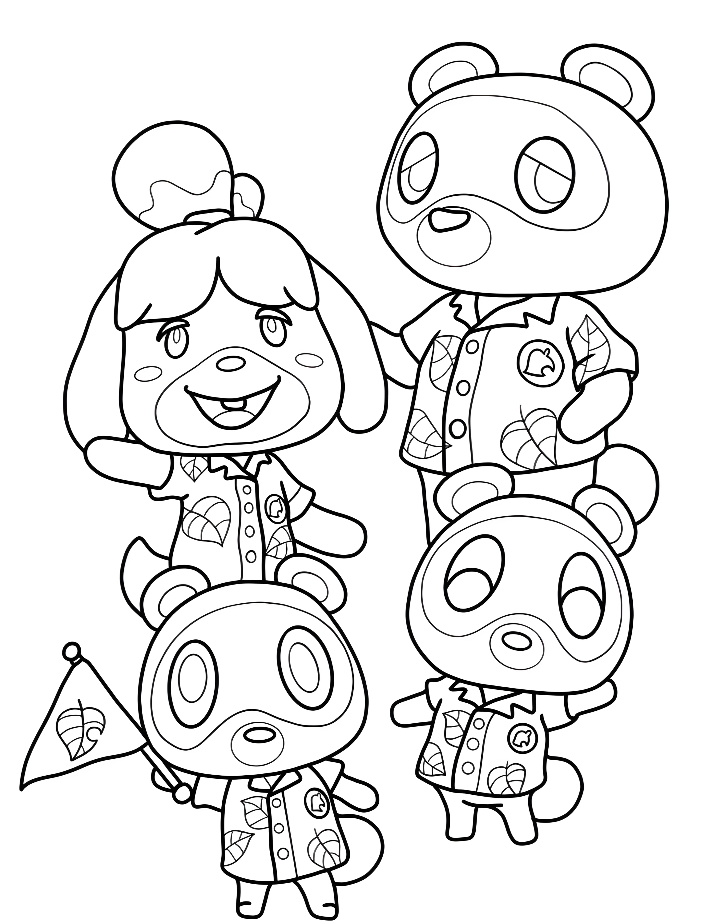 Изабелла и персонажи Animal Crossing для детей №6041. Раскраски из игр. Энимал Кроссинг (Animal Crossing).