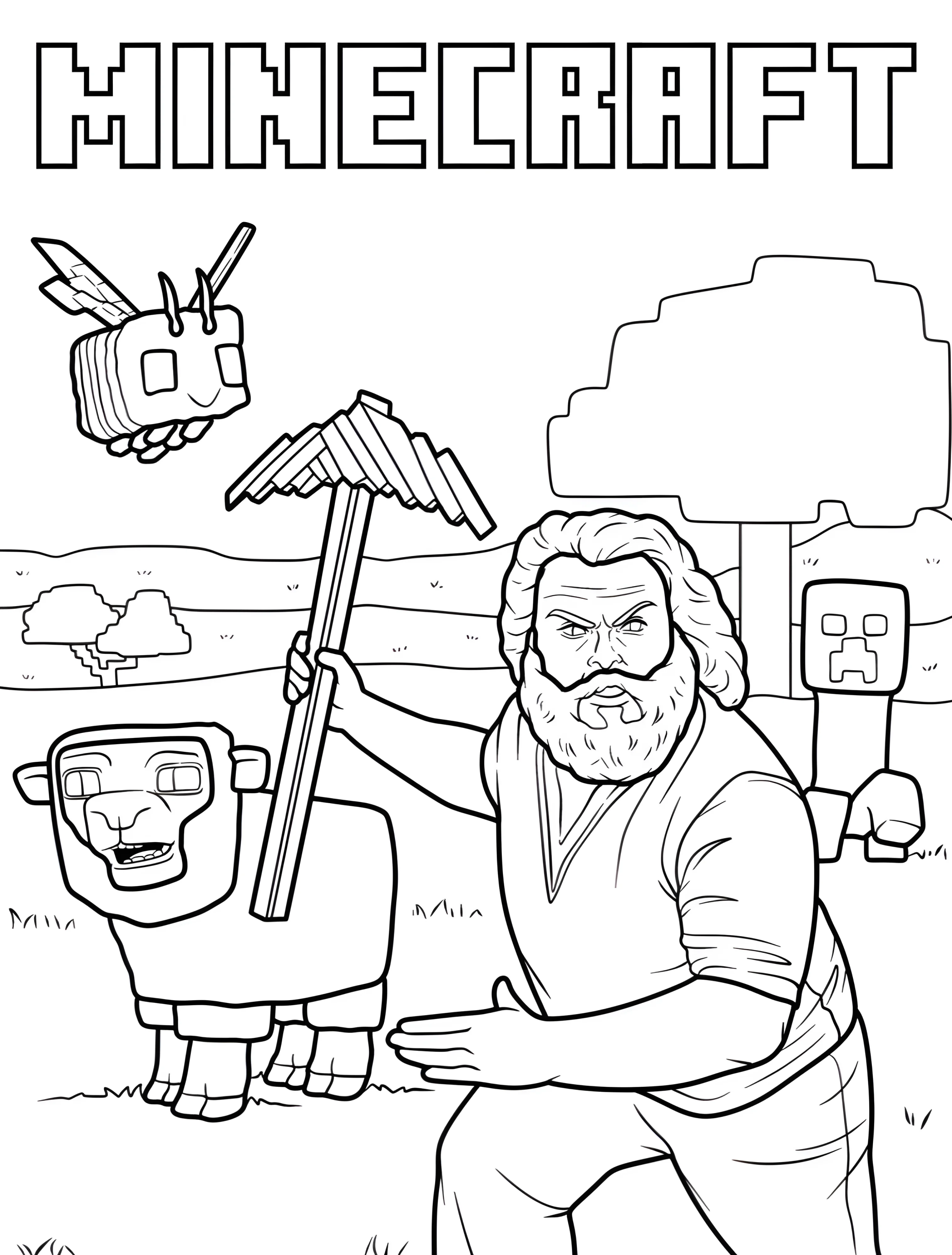 Джек Блэк в образе Стива из Minecraft для детей №7063. Раскраски из игр. Майнкрафт (Minecraft).