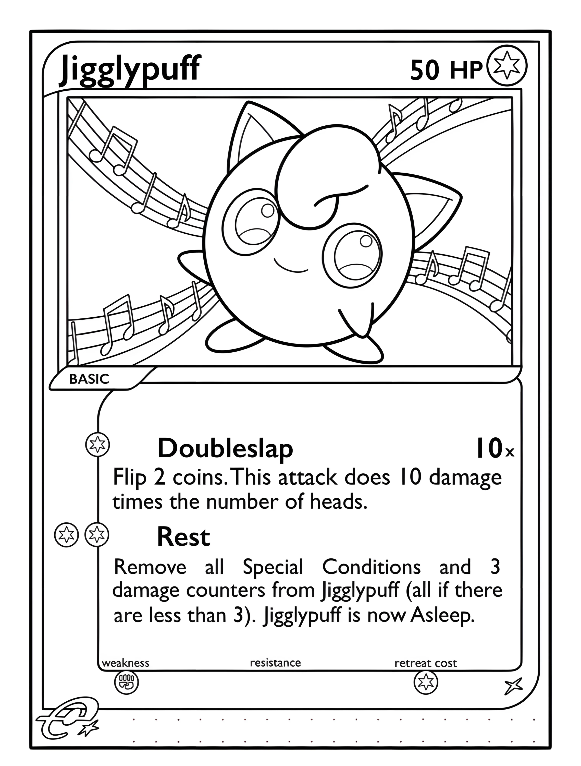 Милый Jigglypuff на карточке покемона №6669. Раскраски из игр. Джигглипафф (Jigglypuff).
