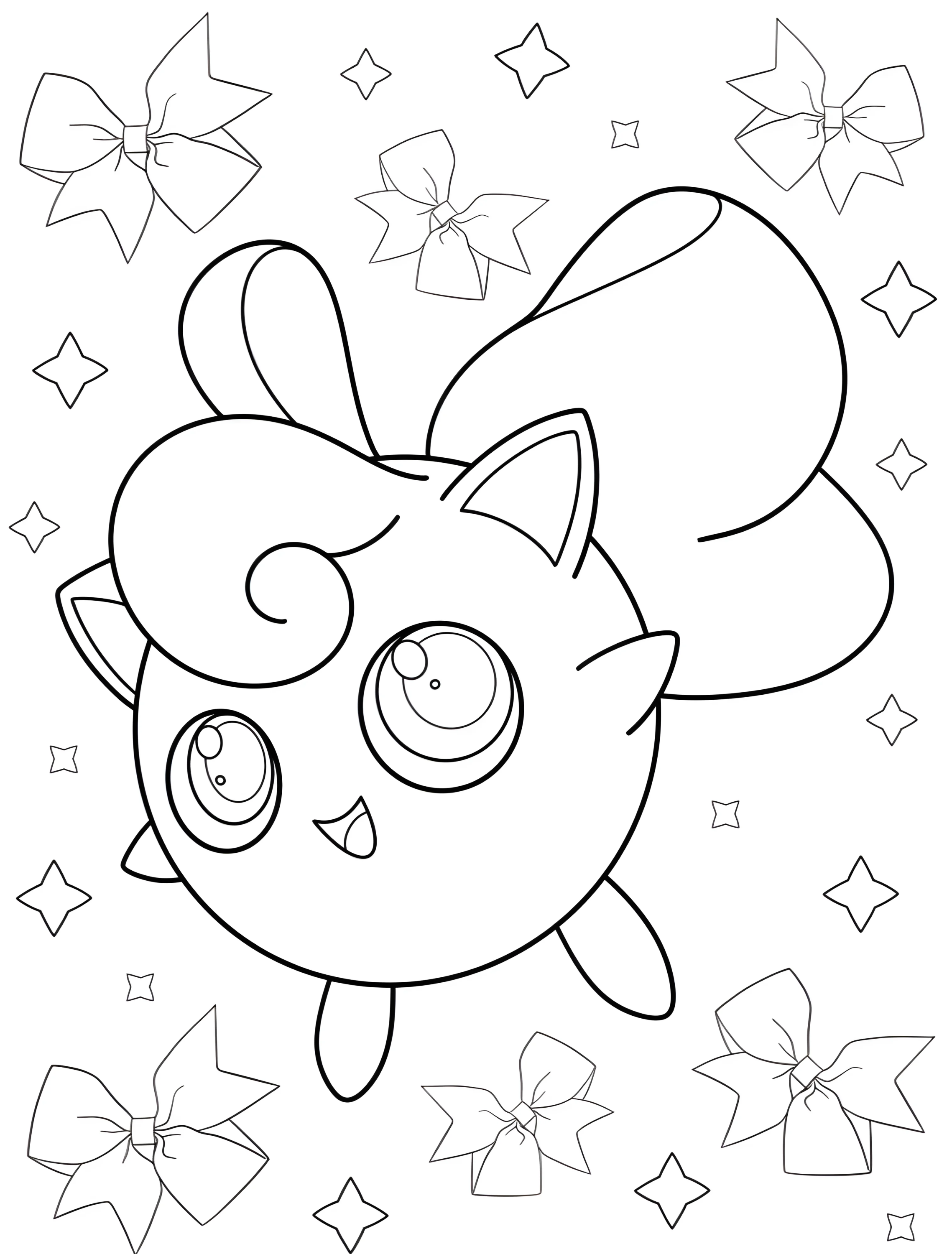 Милый Jigglypuff с большим бантом для детей №6676. Раскраски из игр. Джигглипафф (Jigglypuff).