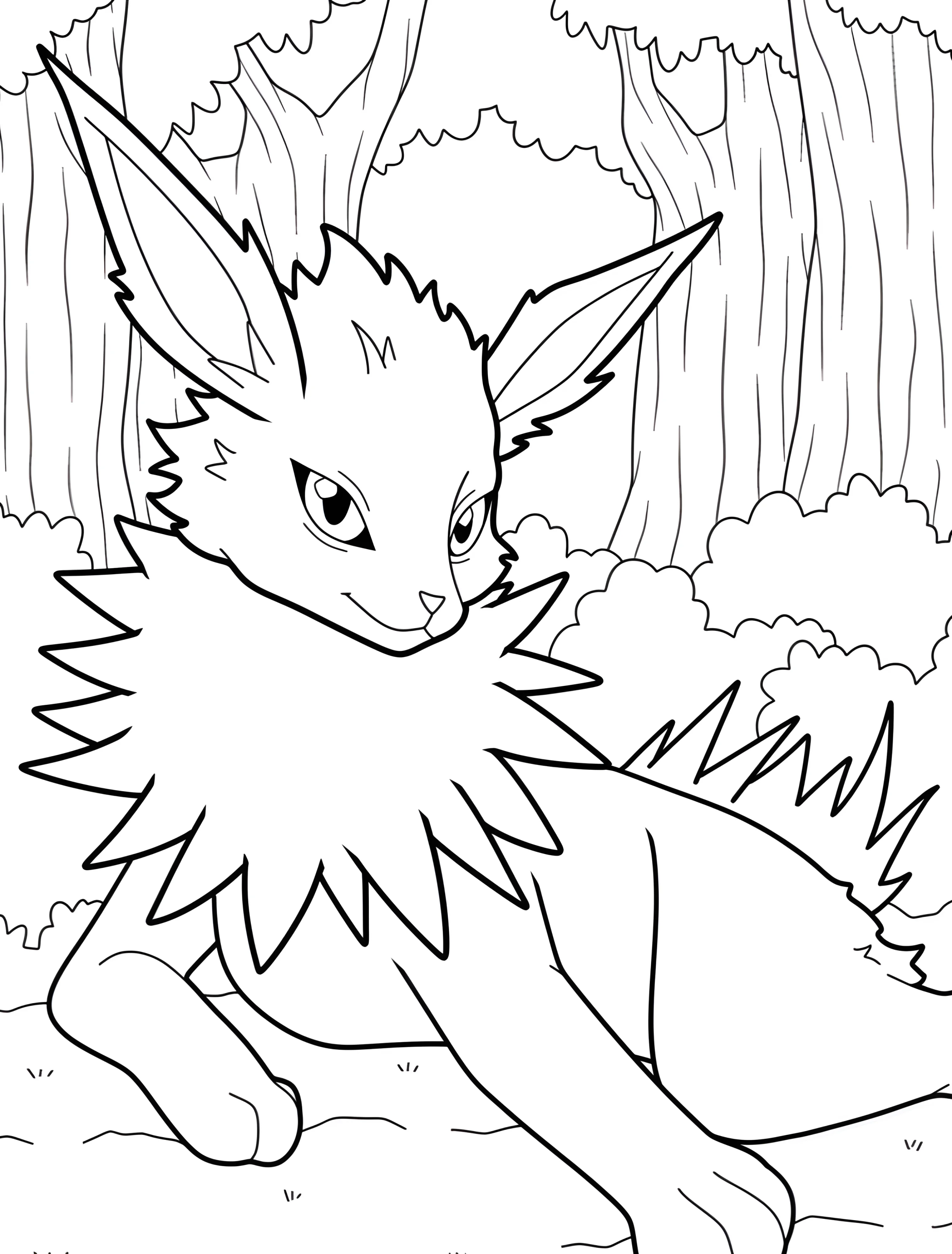 Милый Jolteon отдыхает на траве №6699. Раскраски из игр. Джолтеон (Jolteon).