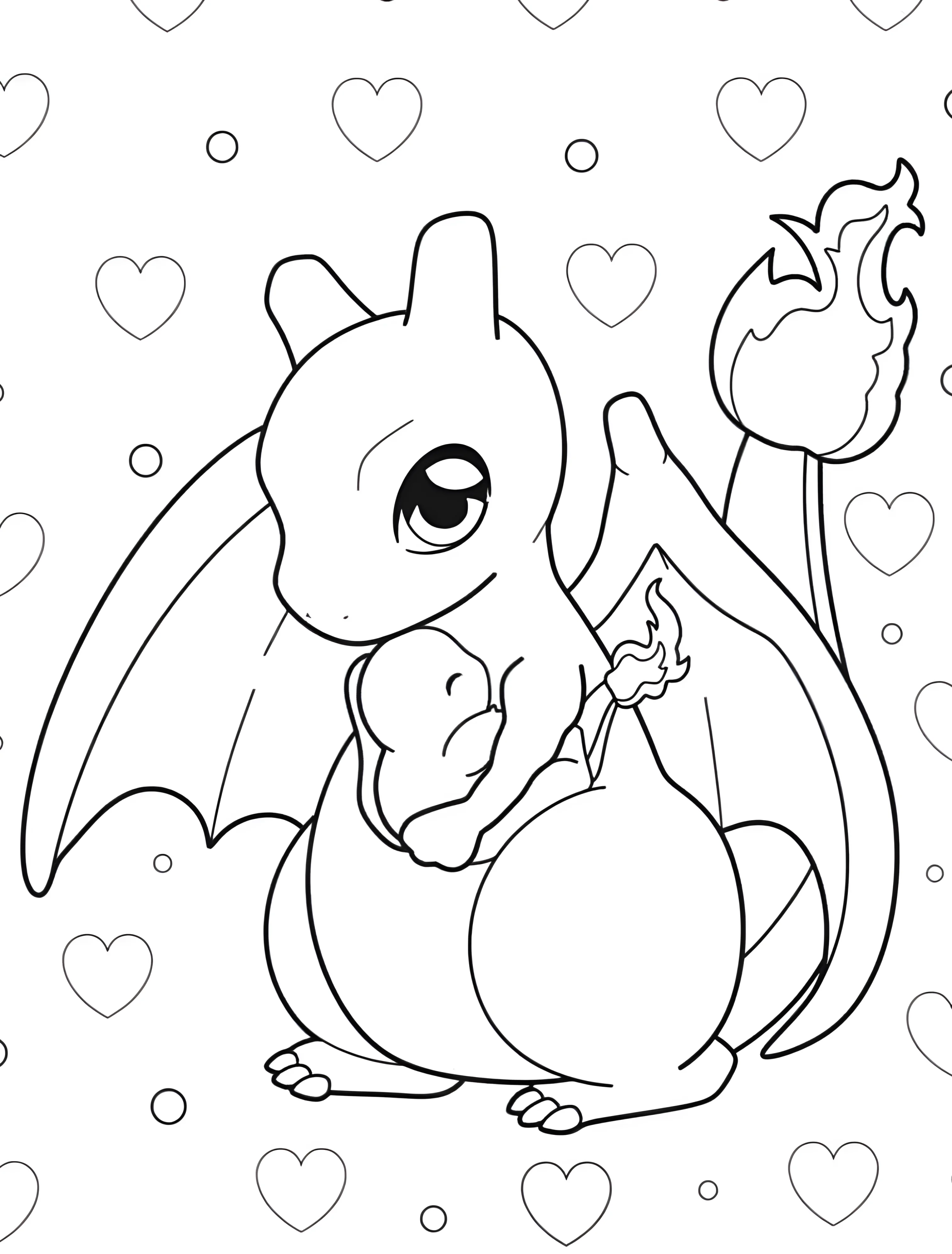 Милый Чарizard с малышом для детей №6217. Раскраски из игр. Чаризард (Charizard).
