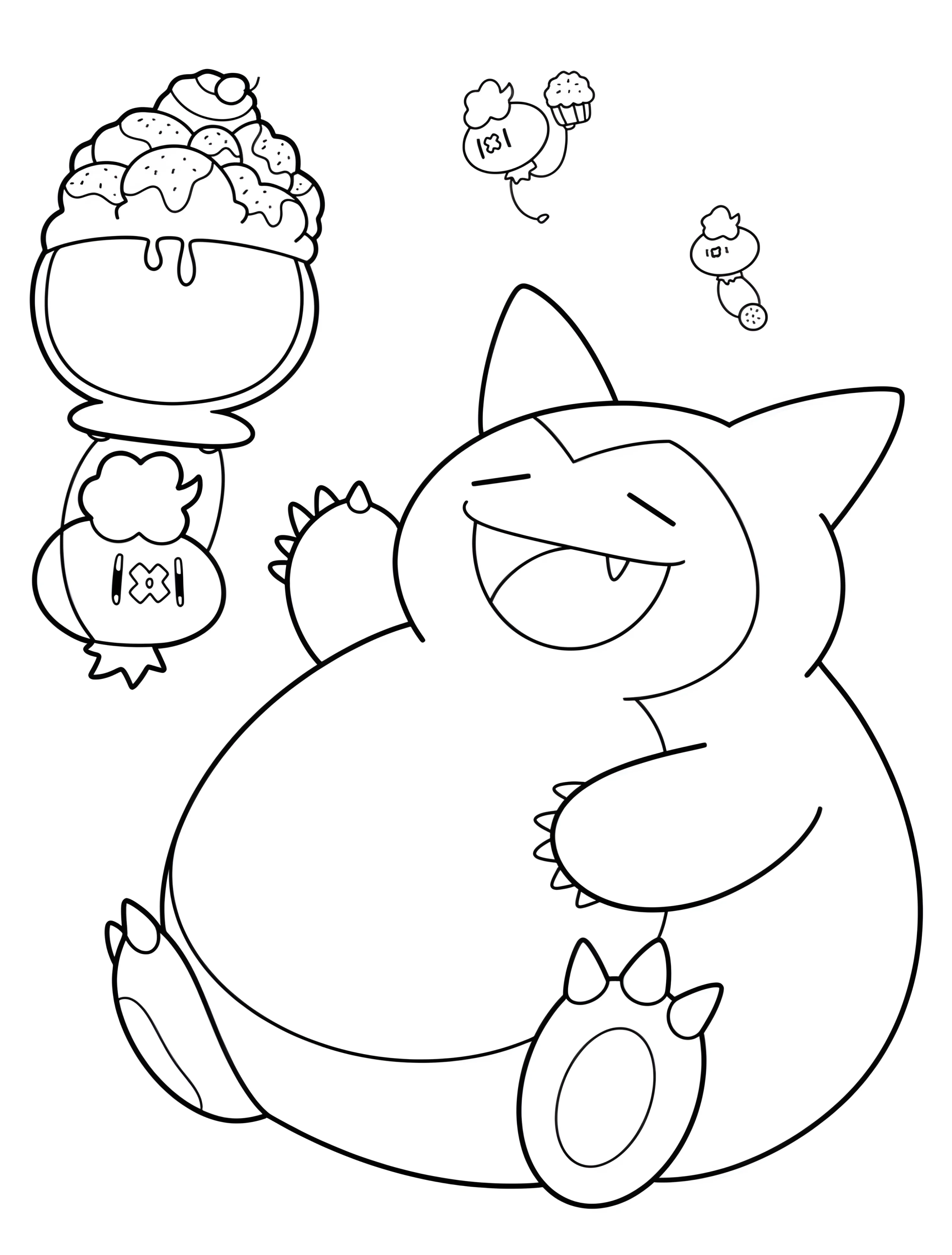 Снорлакс и мороженое для детей №7715. Раскраски из игр. Снорлакс (Snorlax).
