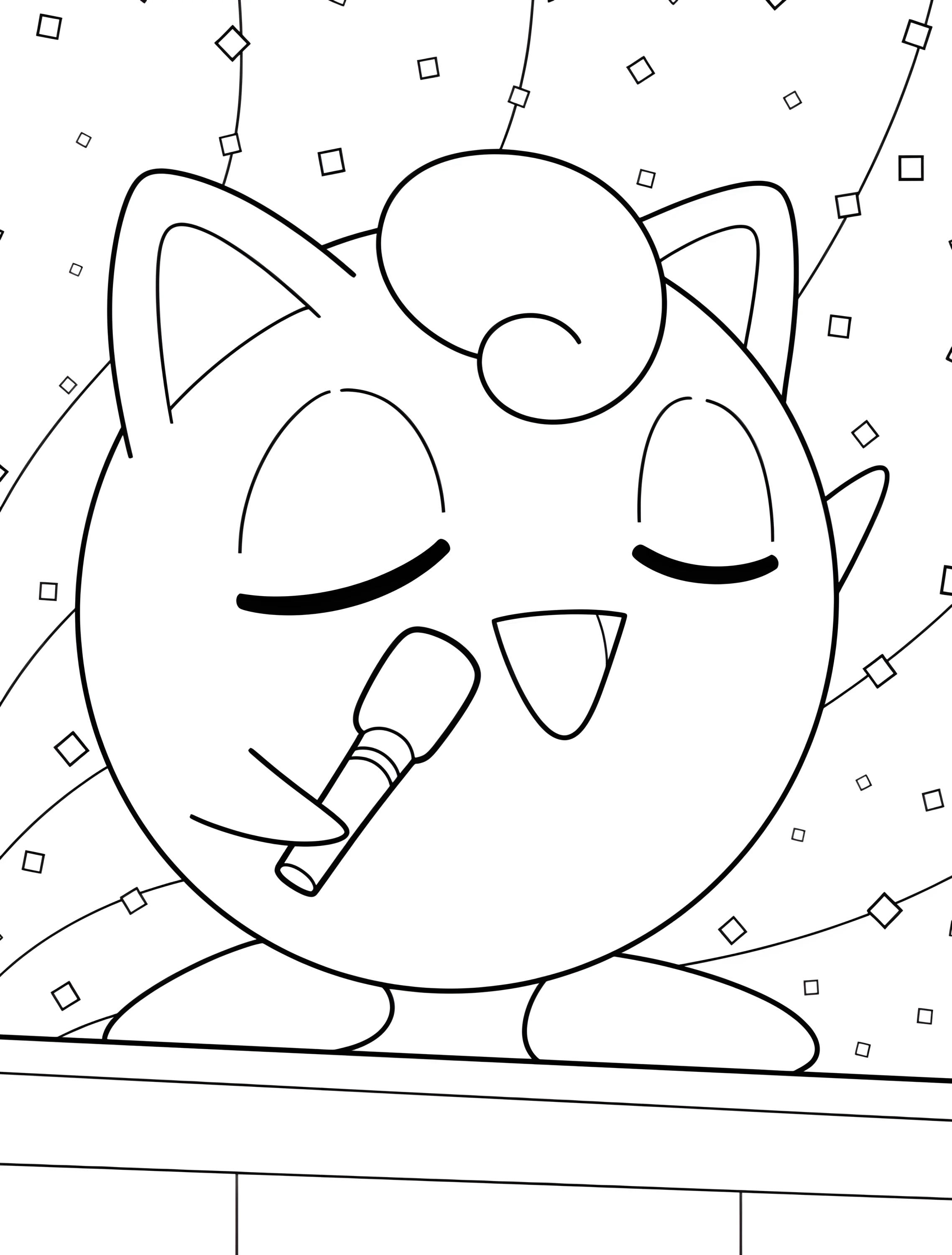 Милый Jigglypuff поет в микрофон №6677. Раскраски из игр. Джигглипафф (Jigglypuff).