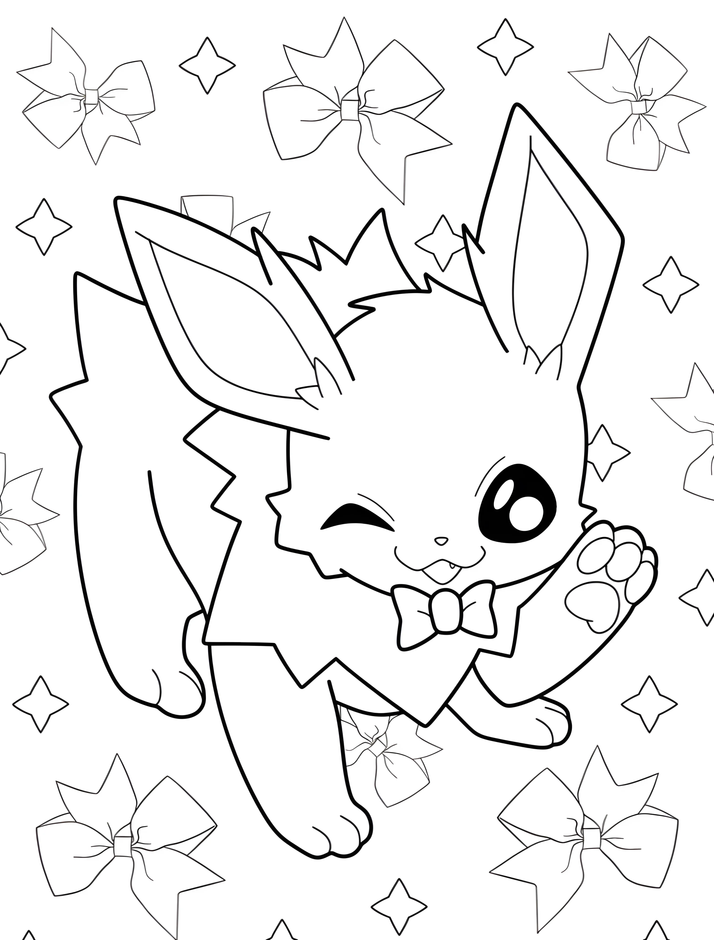 Милый Jolteon с бантиком для детей №6701. Раскраски из игр. Джолтеон (Jolteon).