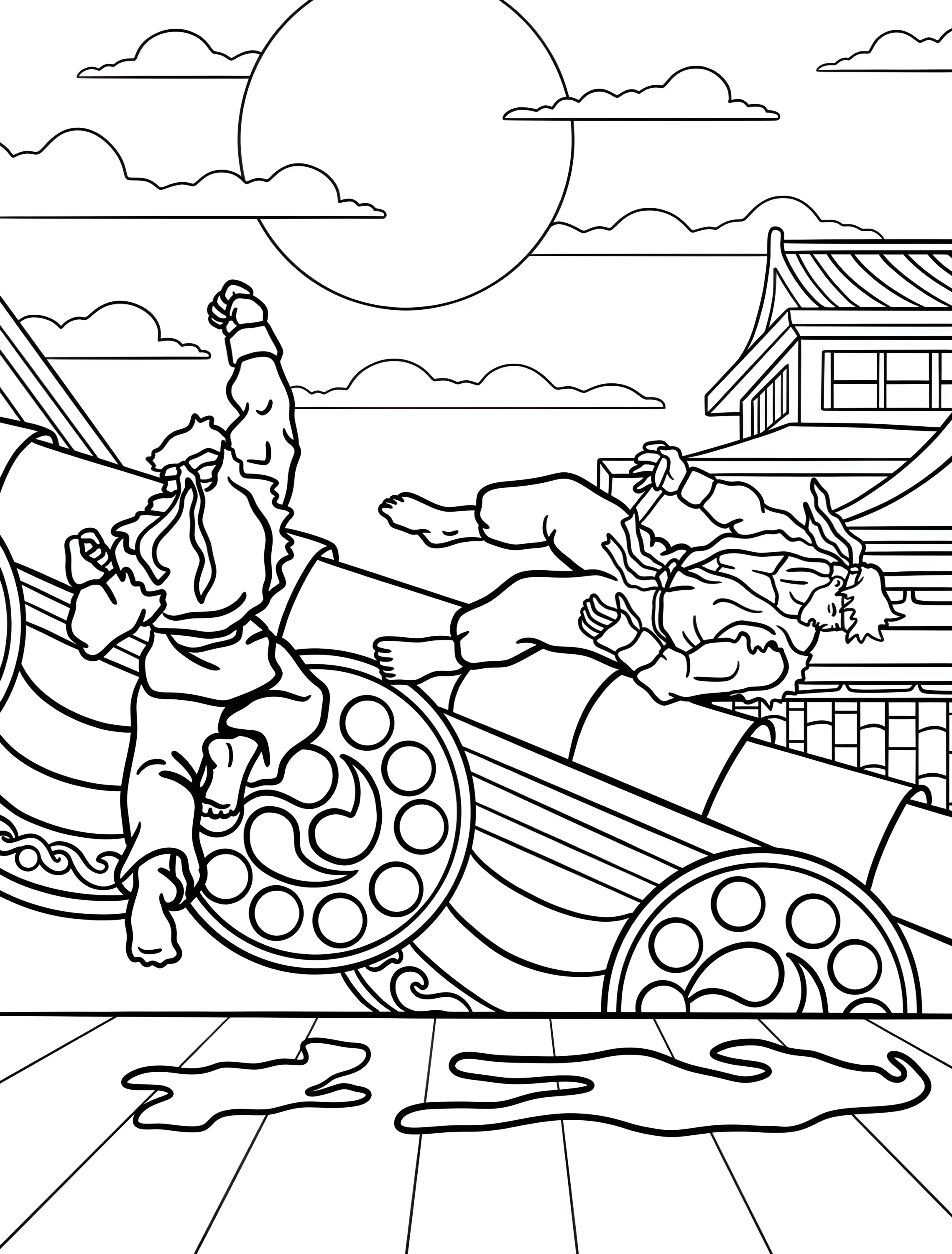 Бой Кен Мастерс против Рю для детей №7890. Раскраски из игр. Стрит Файтер (Street Fighter).