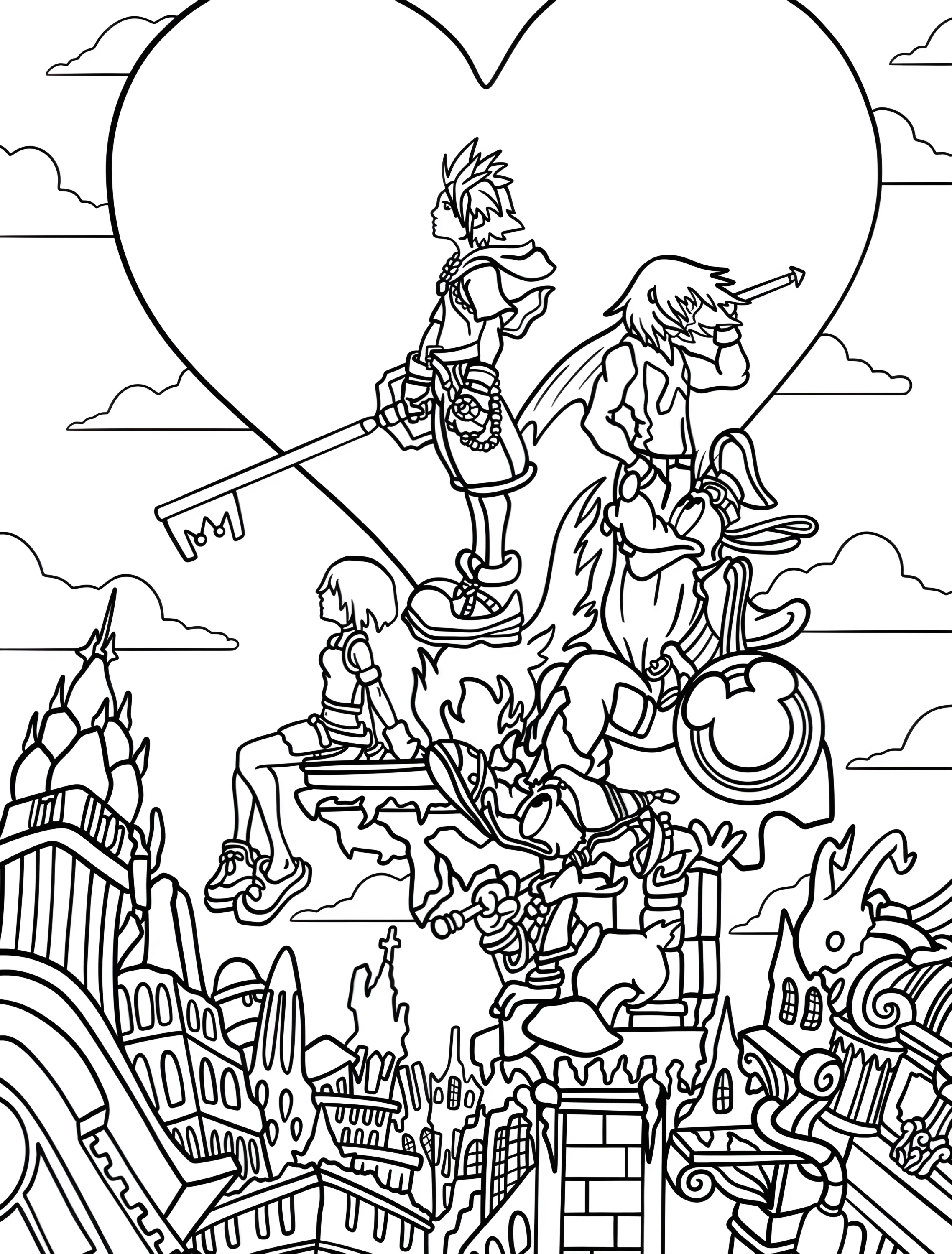 Герои Kingdom Hearts для детей №6715. Раскраски из игр. Королевство Сердец (Kingdom Hearts).