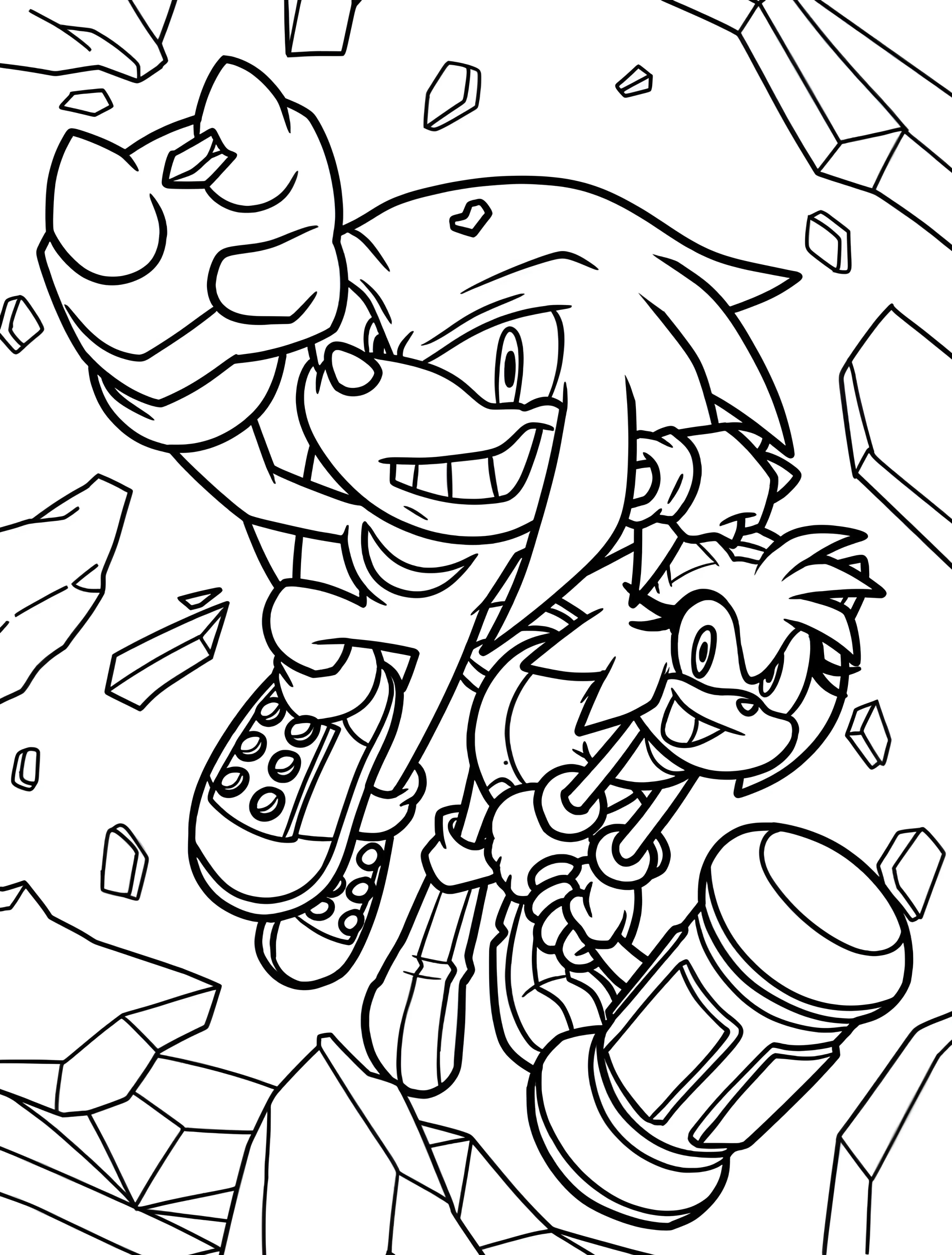 Наклз и Эми Роуз проламывают стену №6757. Раскраски из игр. Наклз (Knuckles).