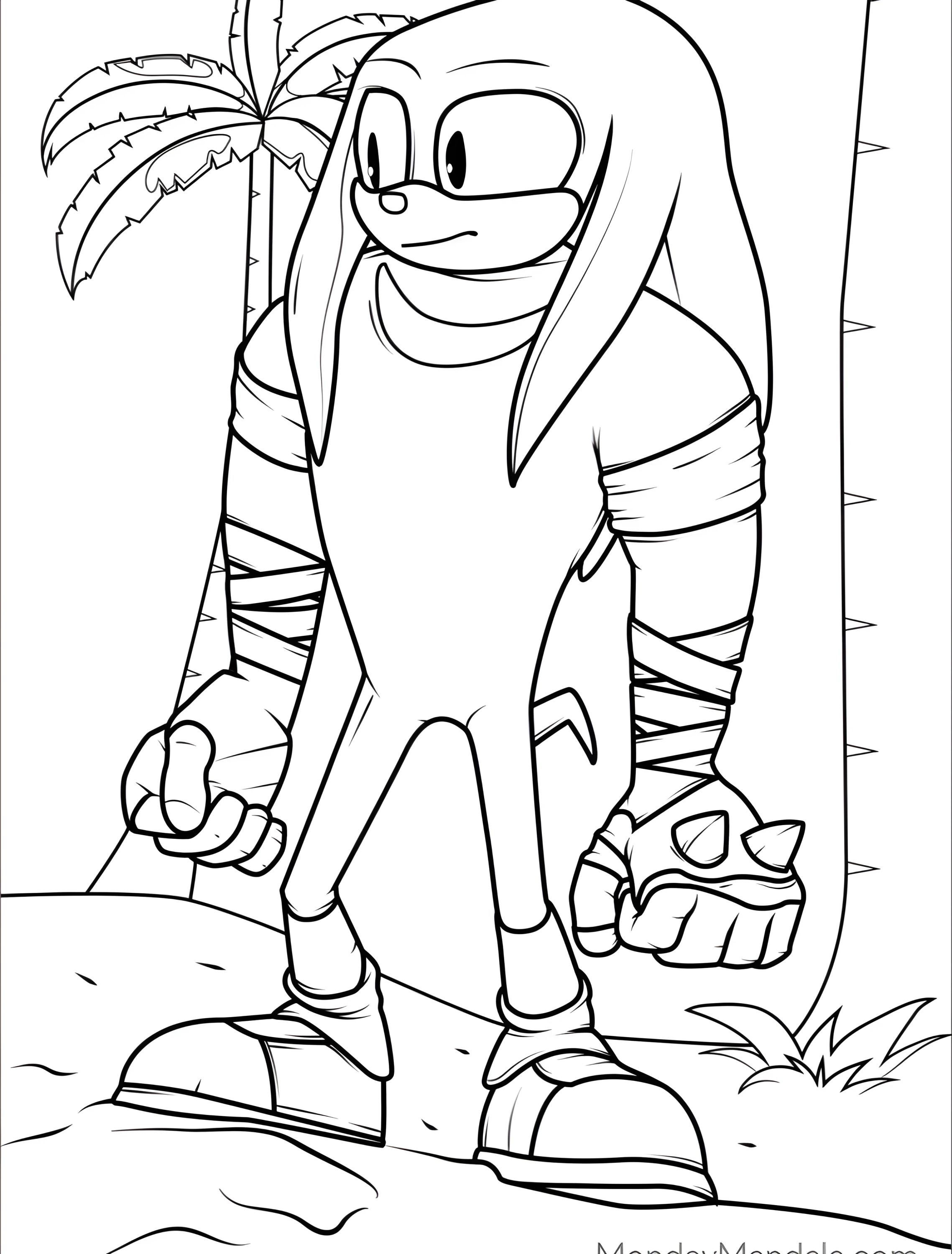 Забавный еж Наклз для детей №7768. Раскраски из игр. Соник (Sonic).