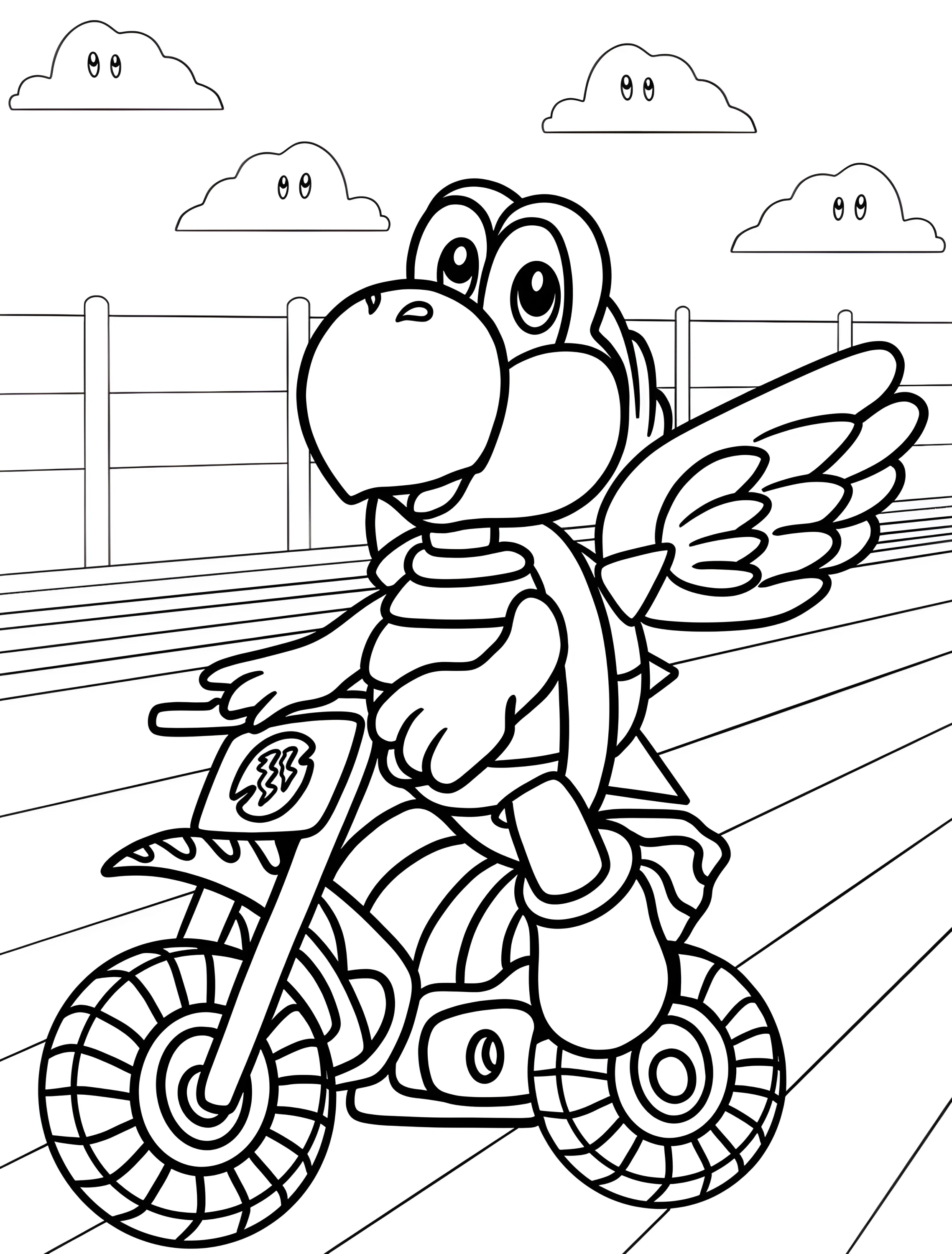 Веселый Купа-Паратроопа на мотоцикле №6782. Раскраски из игр. Купа Трупа (Koopa Troopa).