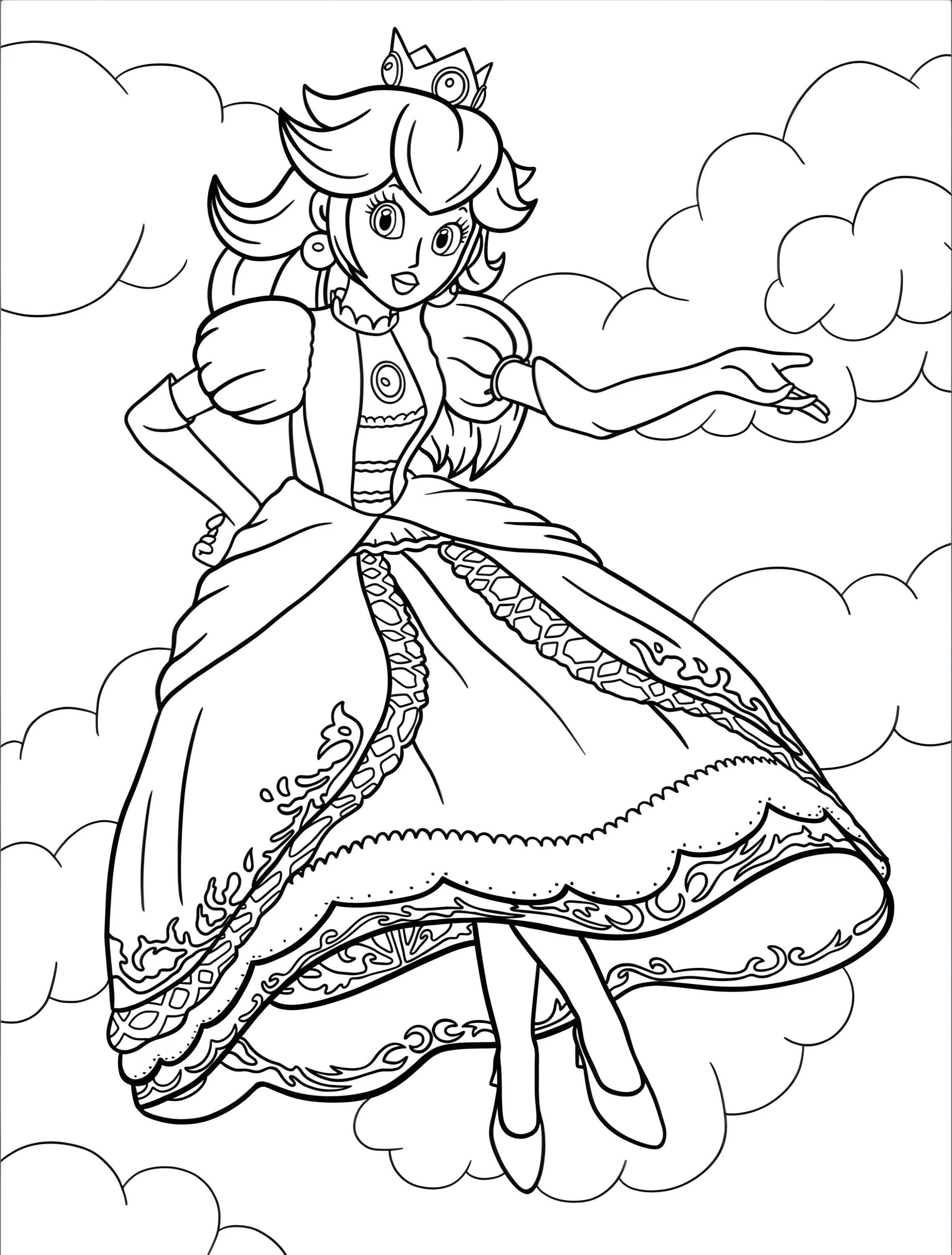 Принцесса в облаках для детей №7483. Раскраски из игр. Принцесса Пич (Princess Peach).