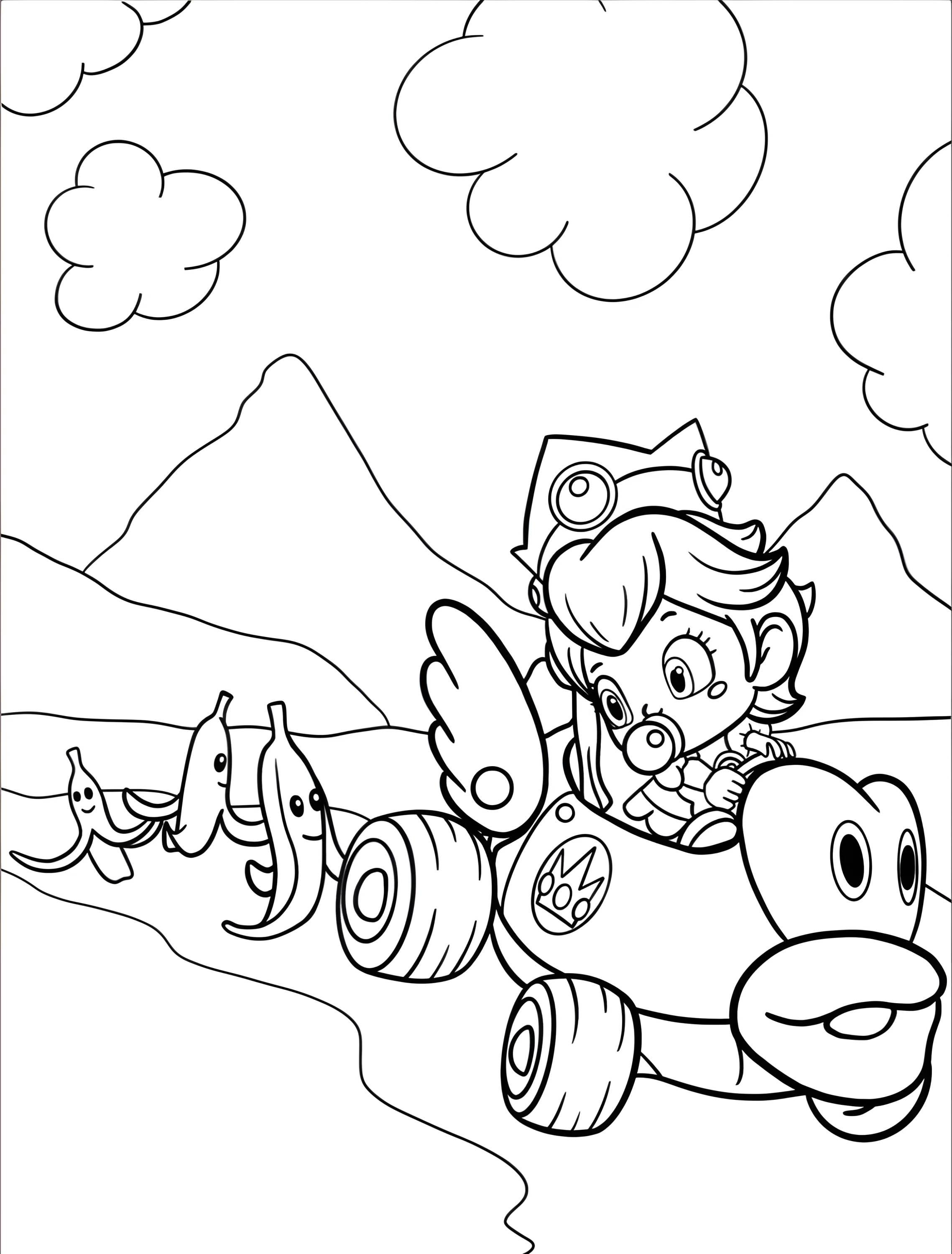 Забавный малыш на летающем слоне №7499. Раскраски из игр. Принцесса Пич (Princess Peach).