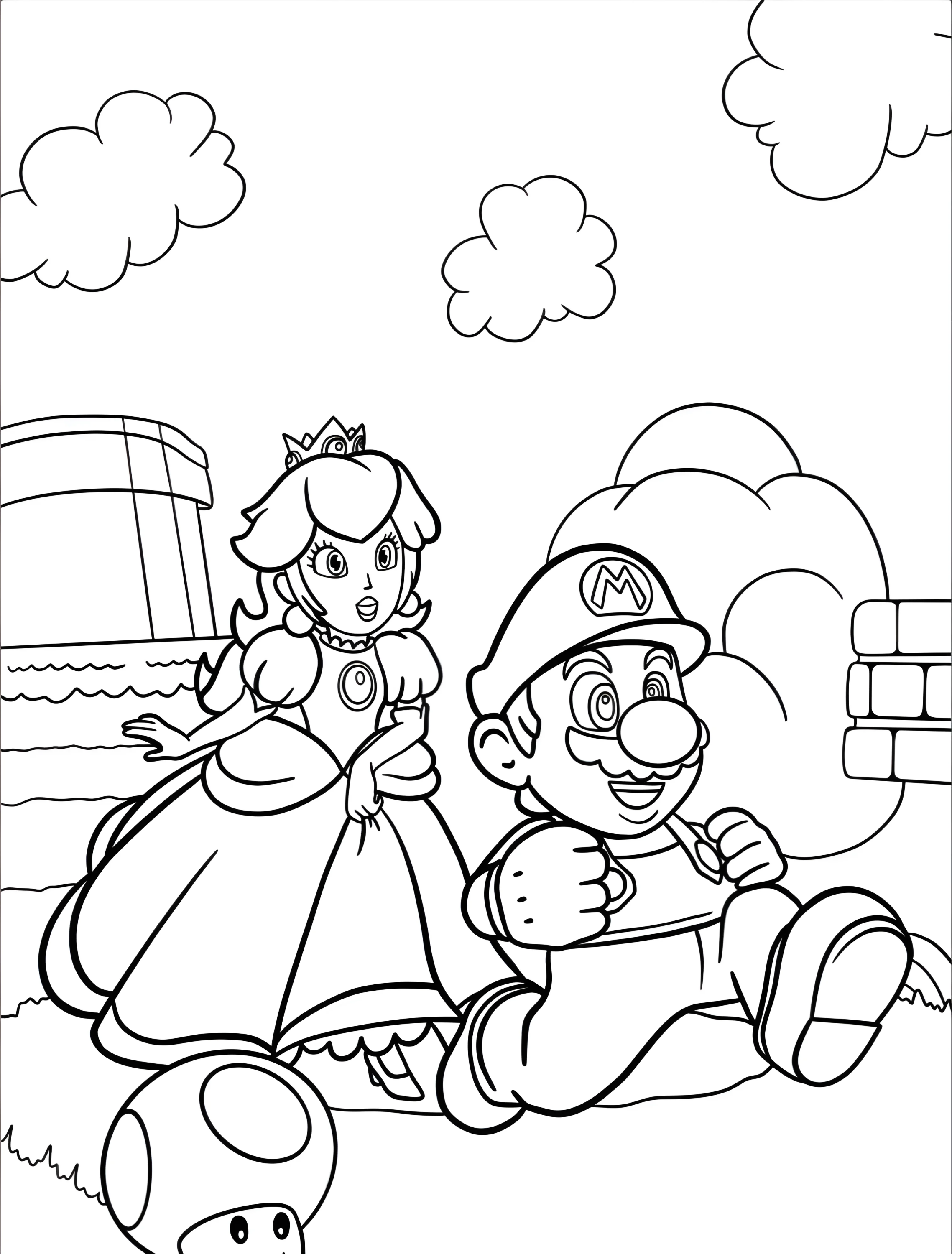 Марио и принцесса для детей №7501. Раскраски из игр. Принцесса Пич (Princess Peach).
