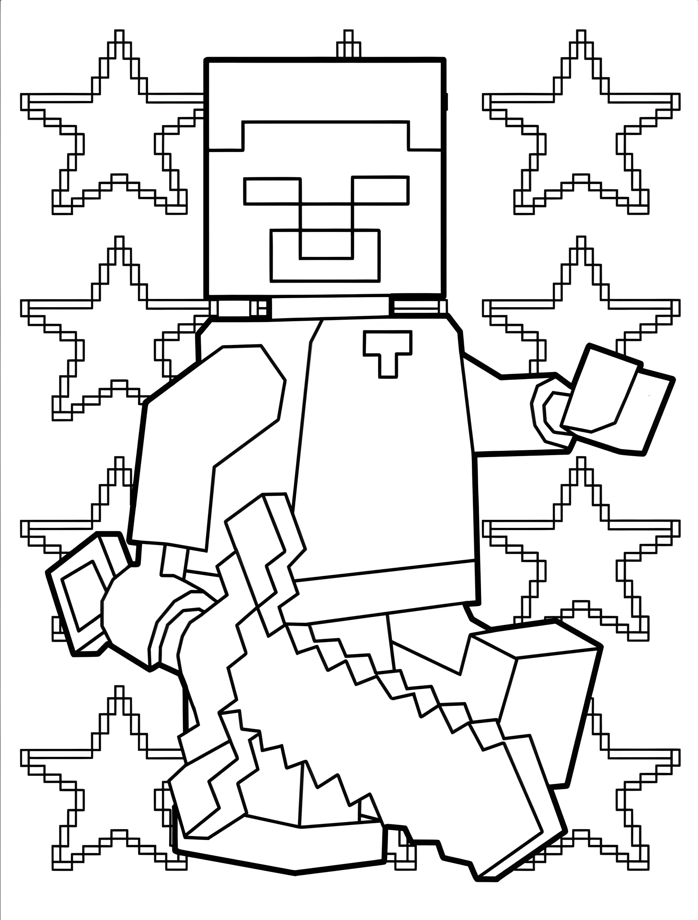 Стив из Майнкрафт с мечом для детей №7064. Раскраски из игр. Майнкрафт (Minecraft).
