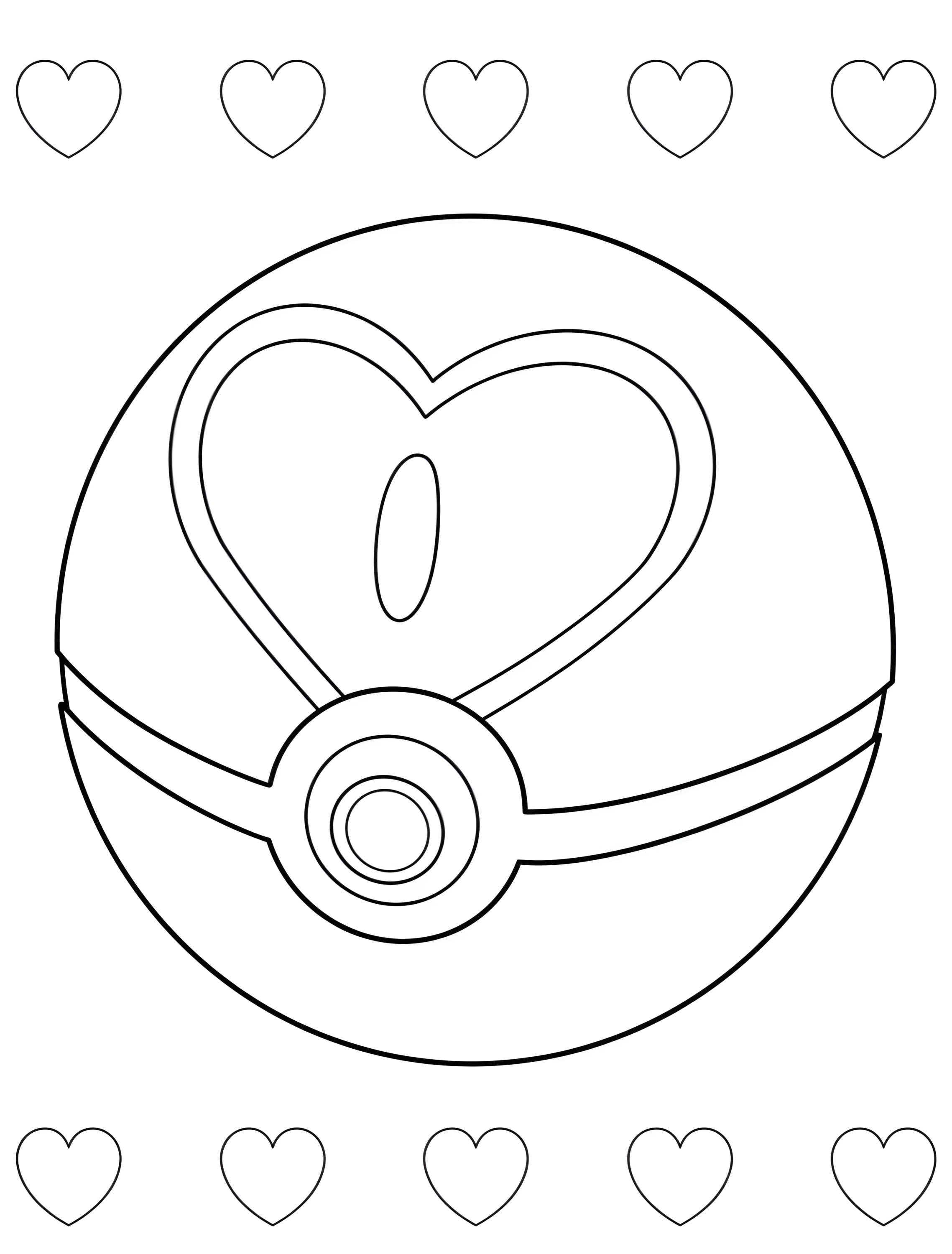 Покебол с сердечком для детей №7279. Раскраски из игр. Покебол (Pokeball).