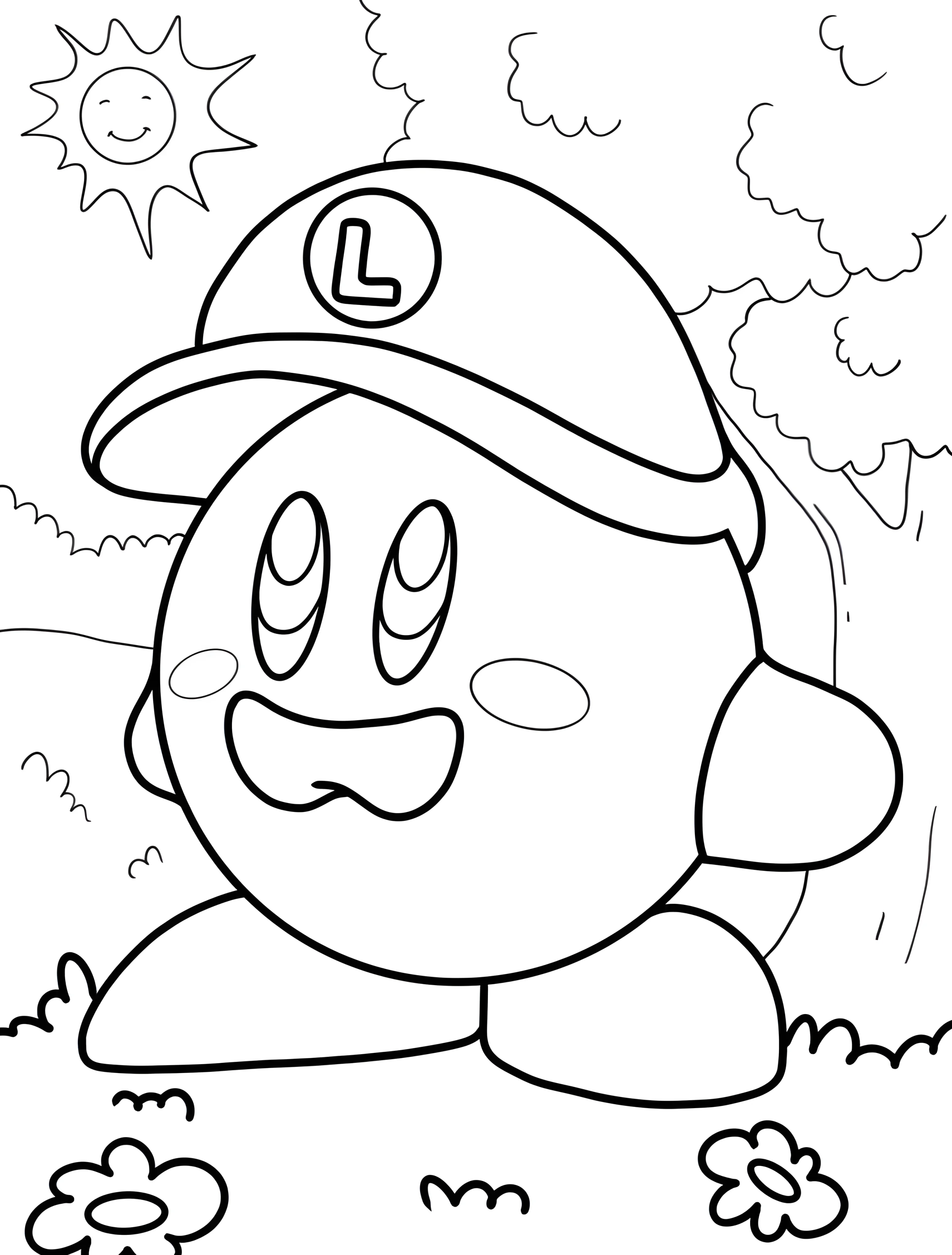 Милый Кирби в бейсболке для детей №6744. Раскраски из игр. Кирби (Kirby).