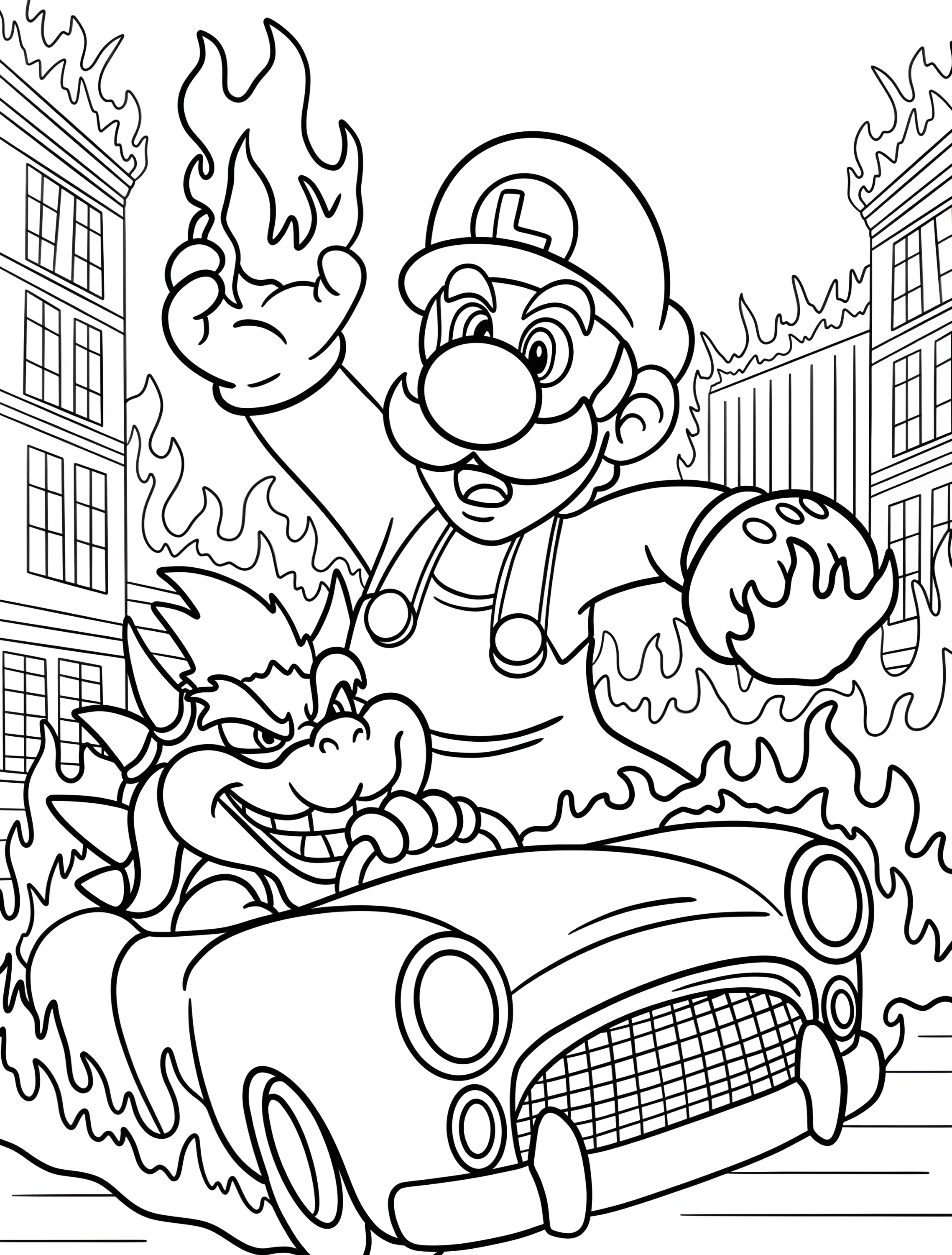Луиджи и Bowser в стремительной погоне для детей №6901. Раскраски из игр. Луиджи (Luigi).