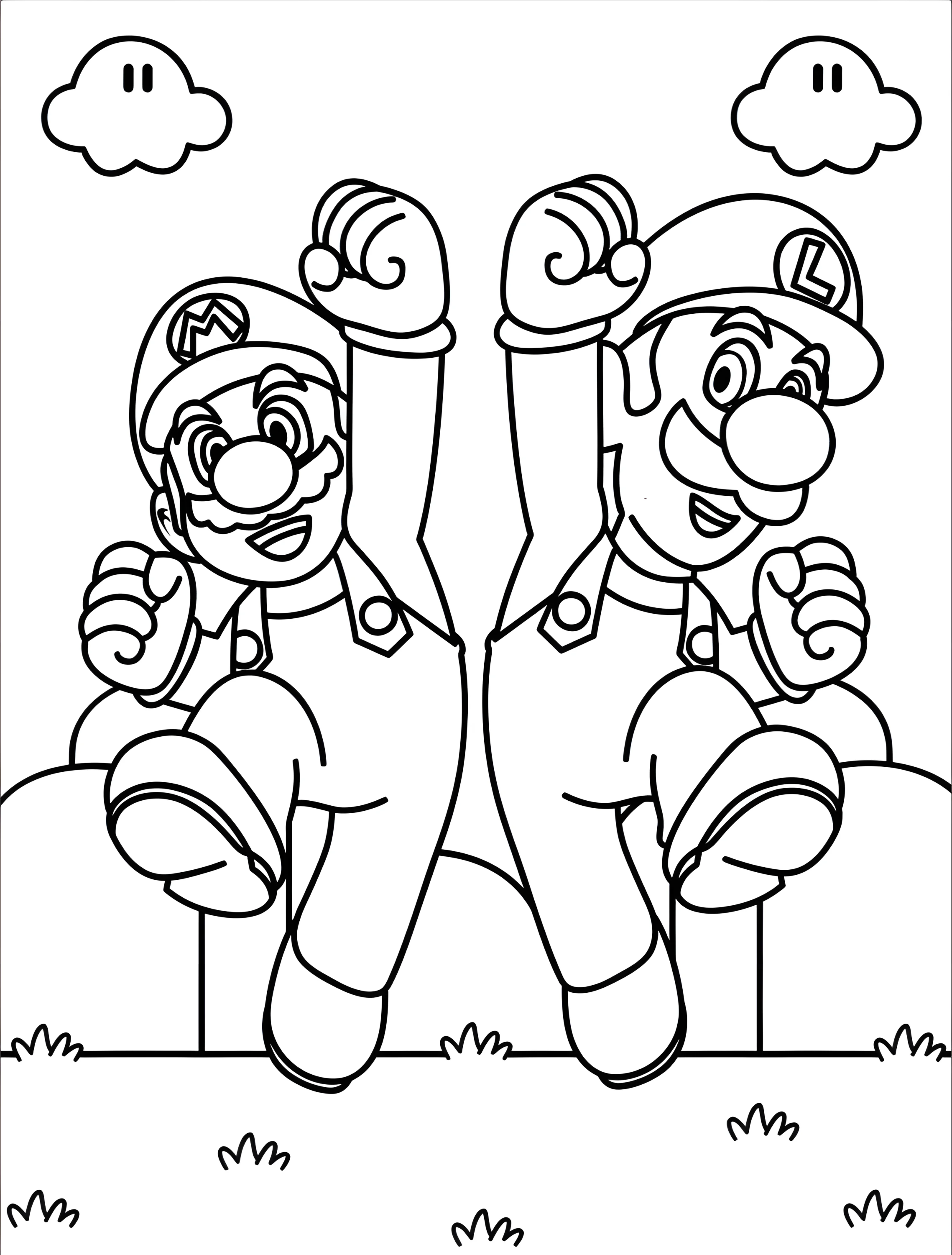 Марио и Луиджи прыгают для детей №6935. Раскраски из игр. Марио (Mario).