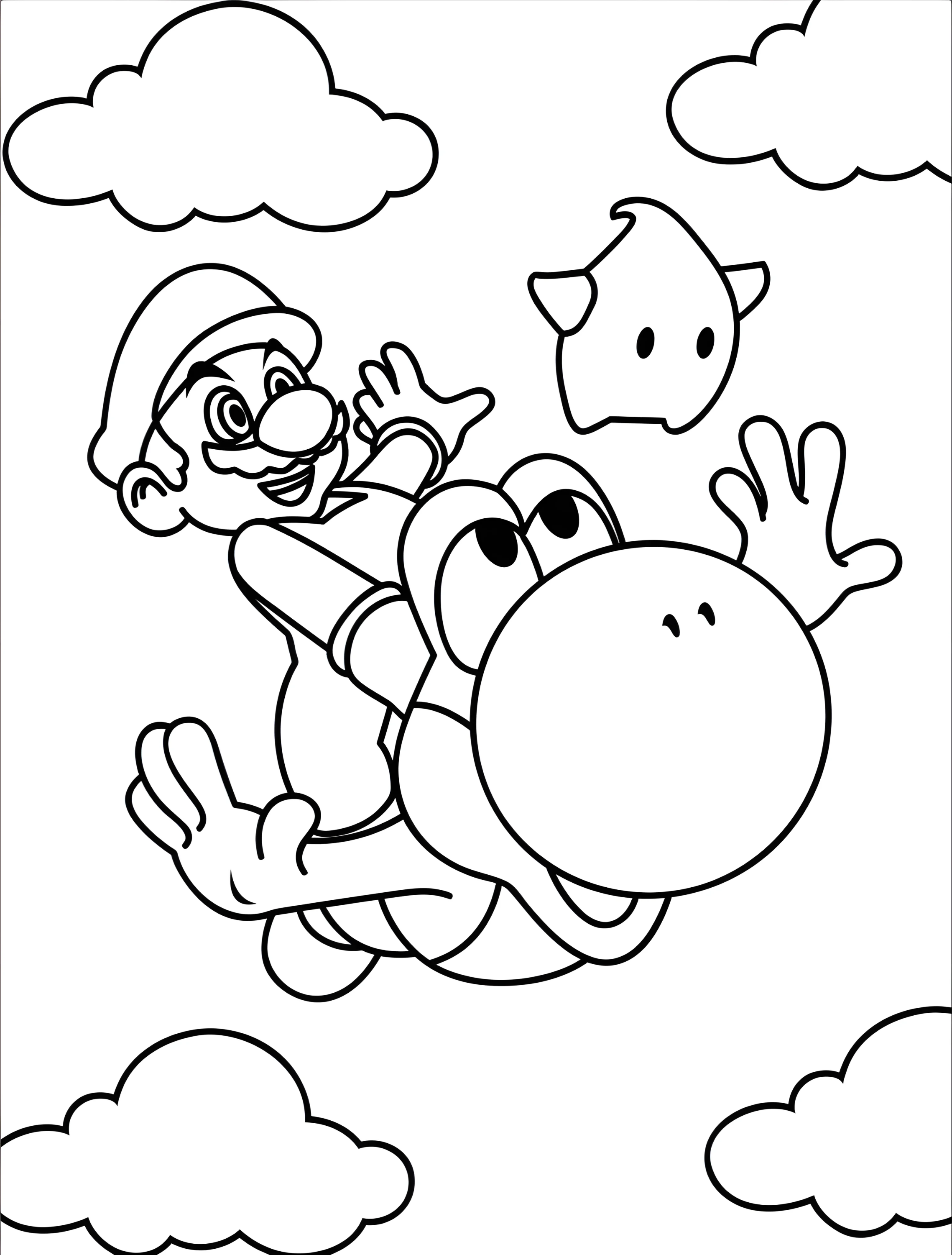 Марио на Йоши с суперзвездой для детей №6939. Раскраски из игр. Марио (Mario).