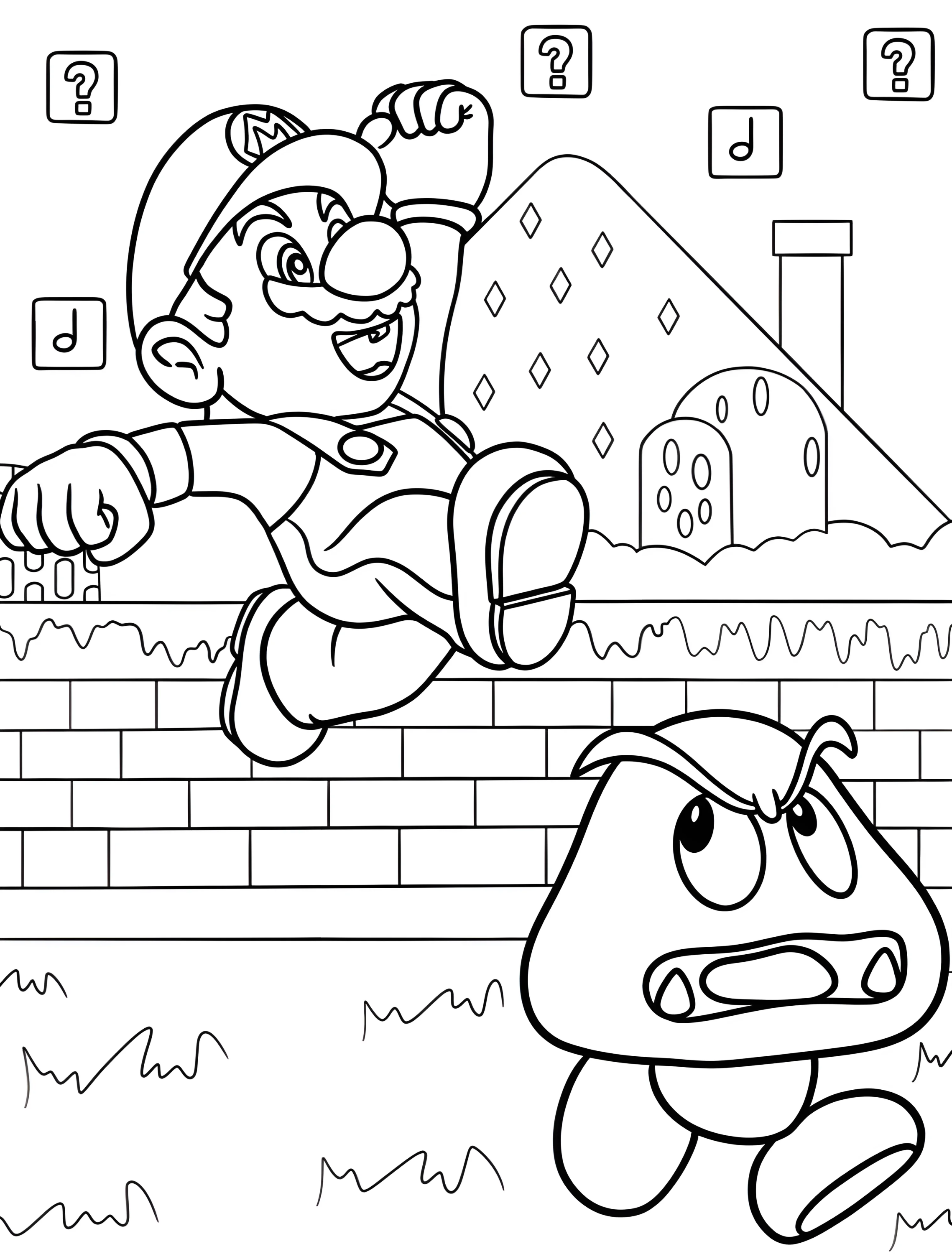 Марио прыгает на Гумбу для детей №6576. Раскраски из игр. Гумба (Goomba).